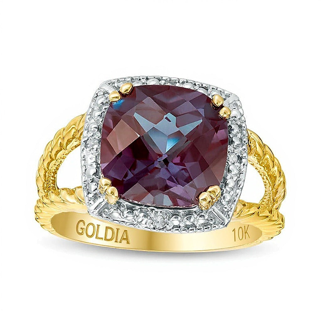 .mm Cushion-Cut Lab-Created Alexandrite and Diamond Accent Frame Split Shank Rope Ring in K Gold
