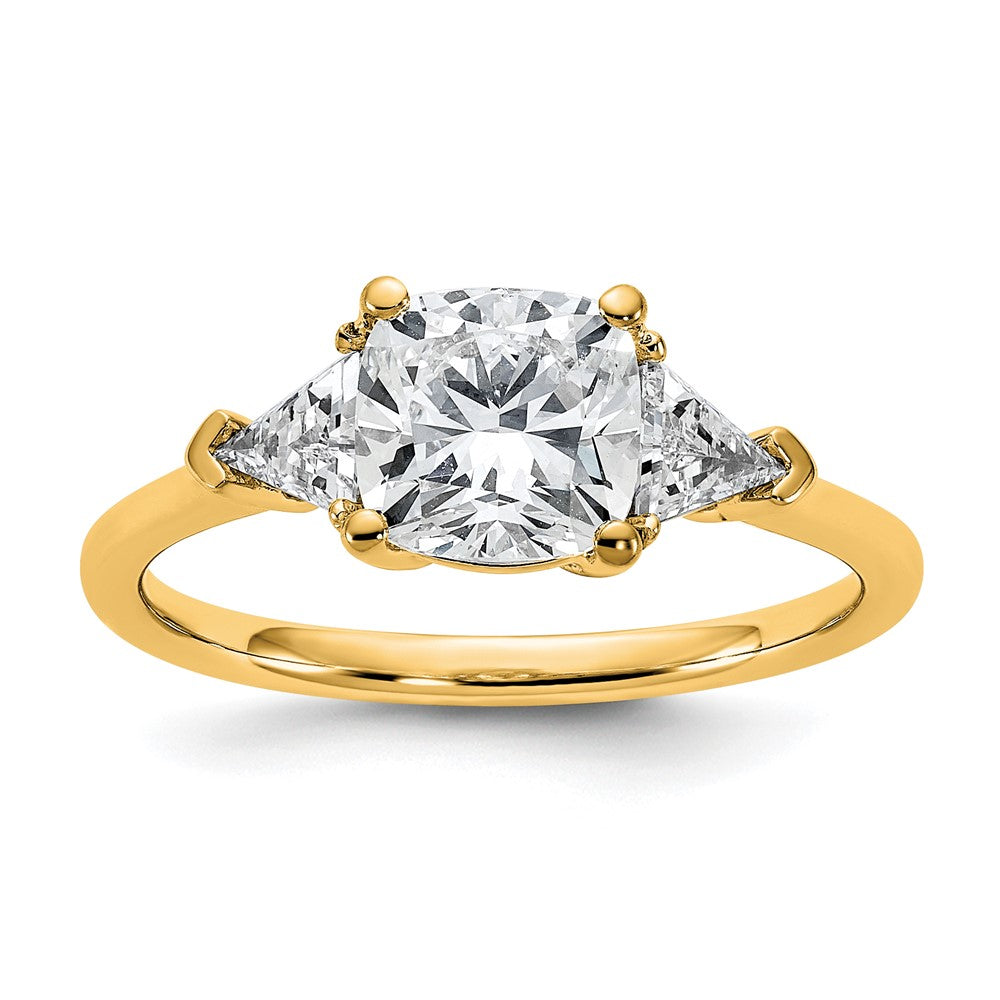 K Yellow Gold carat Lab Grown Diamond VS+ F+ Triangle carat Cushion Center Semi Mount Three Stone Engagement Ring - .