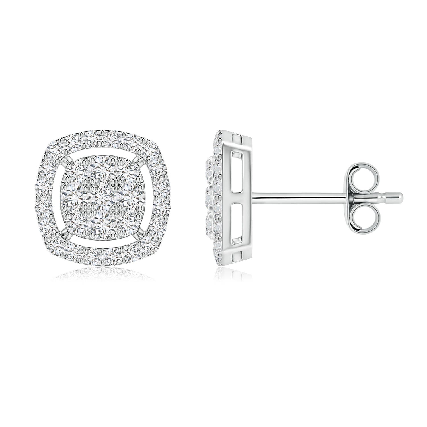 Angara . CTW Cushion Clustre Diamond Stud Earrings with Halo in Silver