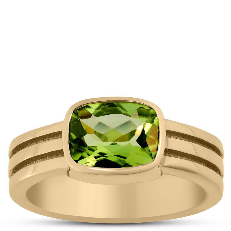 Triple Shank Cushion Cut Peridot Ring, K Yellow Gold,YG
