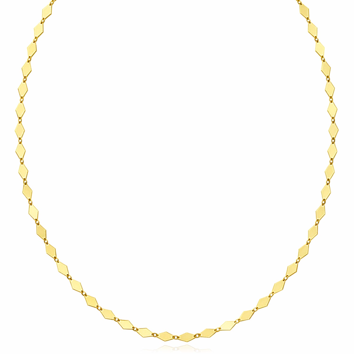 K Yellow Gold High Polished Mirror Rombus Kite Link Necklace "