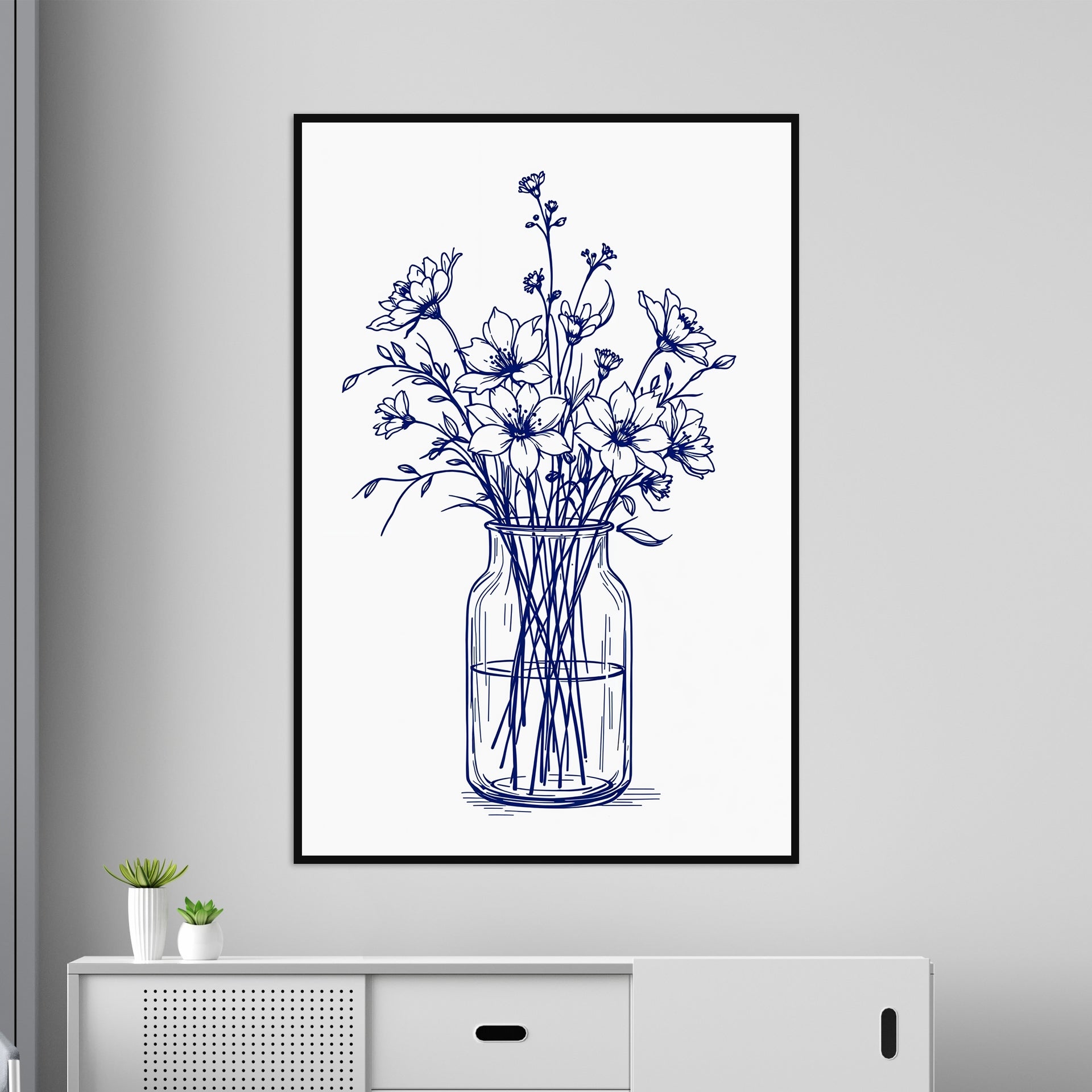 Blue Blossoms in Vase - x Walnut Oak