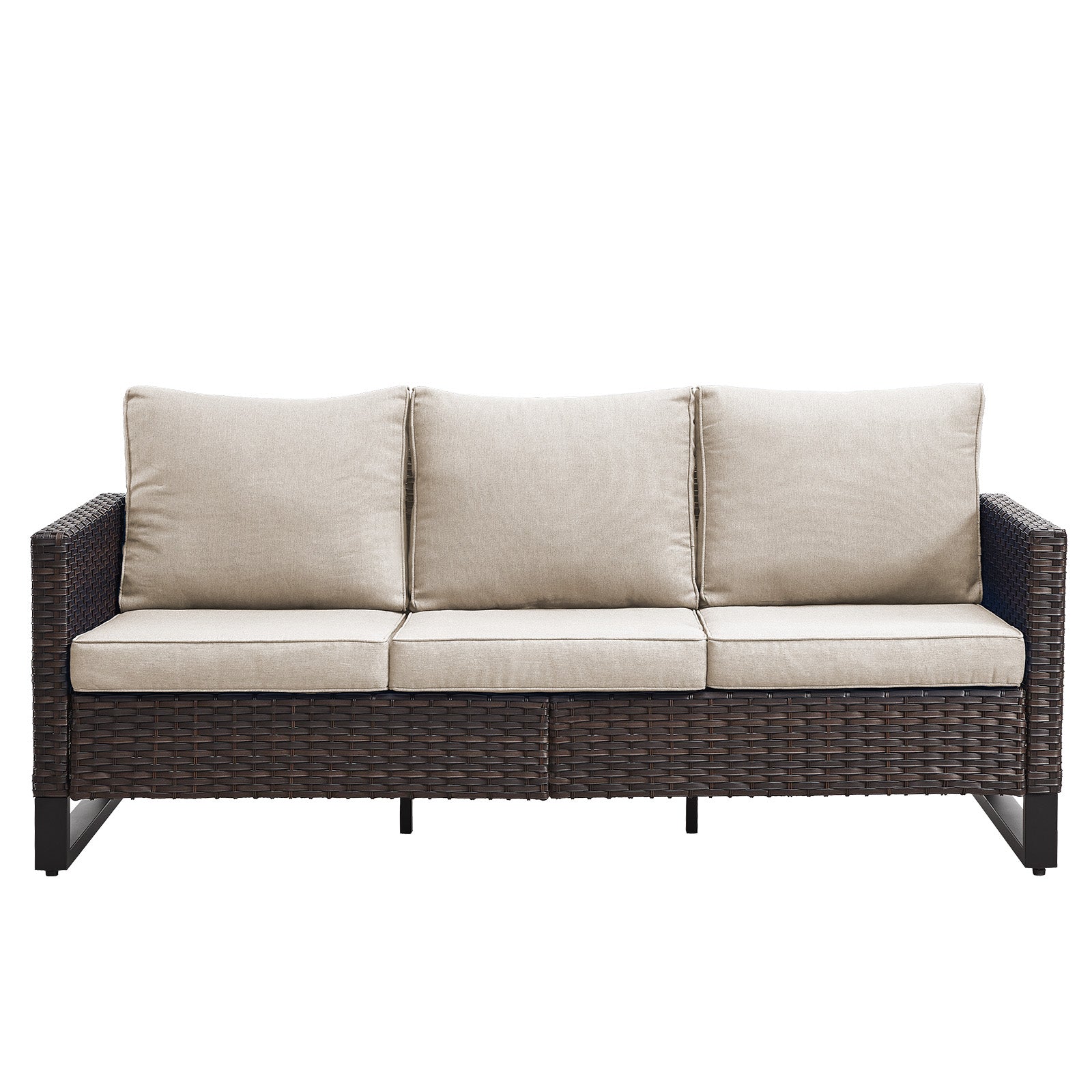 -Seat Outdoor Wicker Sofa, LBS Capacity, All-Weather, GRS Series - Brown Wicker Beige Cushion