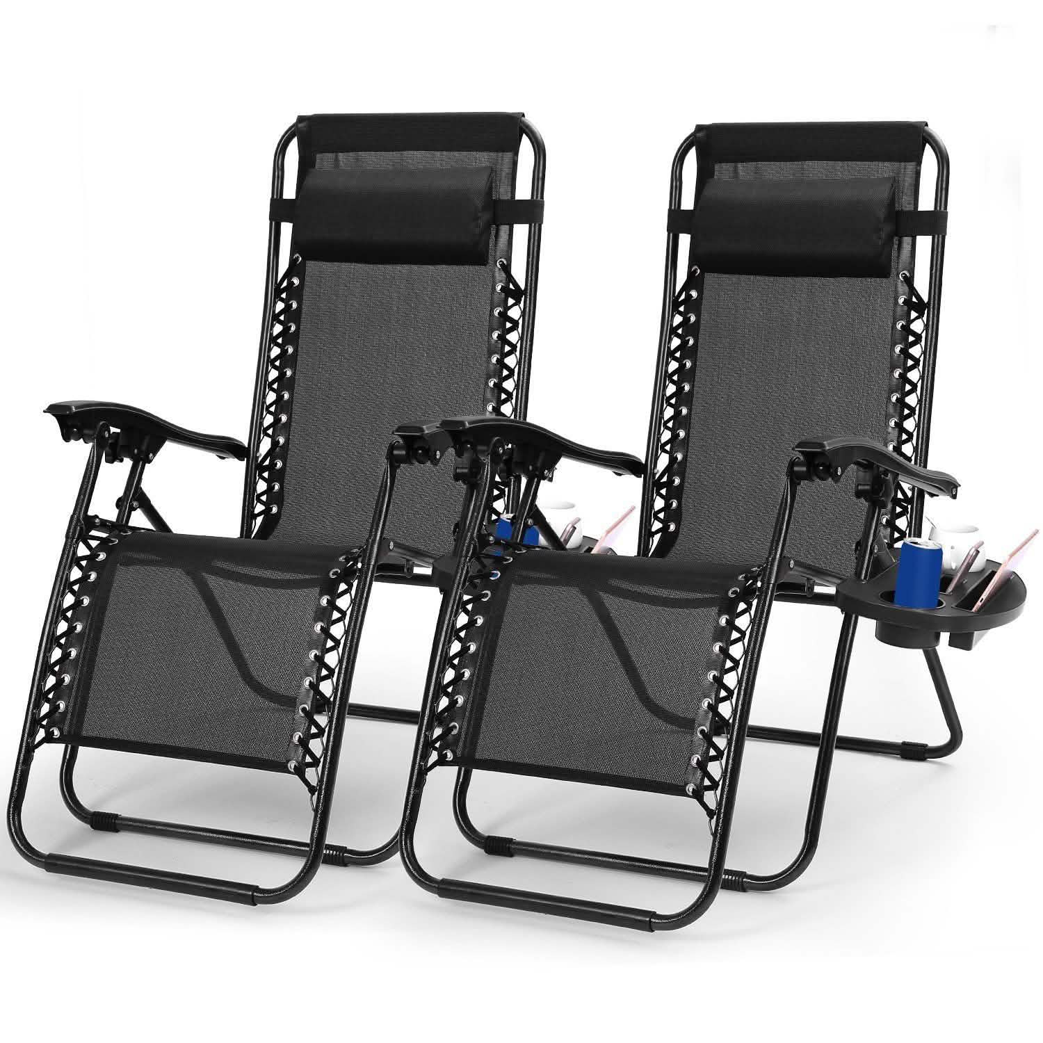 -Pack: Foldable Zero Gravity Lounge Chair with Dual Side Tray