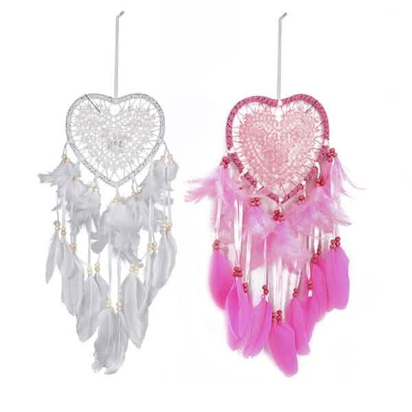 -Pieces: Romantic LED Dream Catcher with Feather Dreamcatcher Night Light - WhitePink