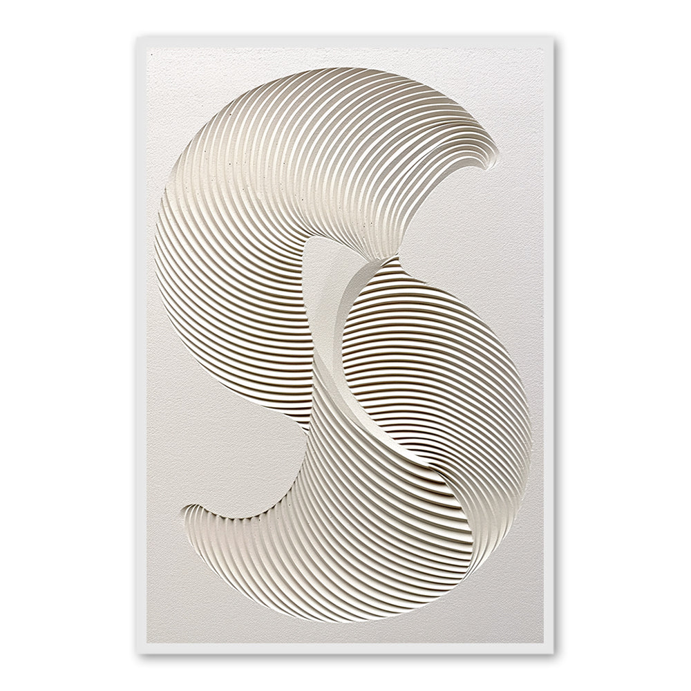 Abstract Wave Sculpture - Handcrafted Wall Art, Paper Art, Unique Art Piece - White Frame "x " x CM