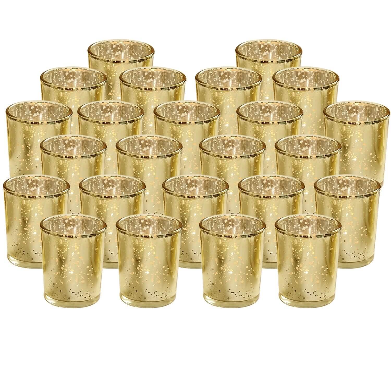 -Pieces Gold Votive Tealights Candle Holder Mercury Glass