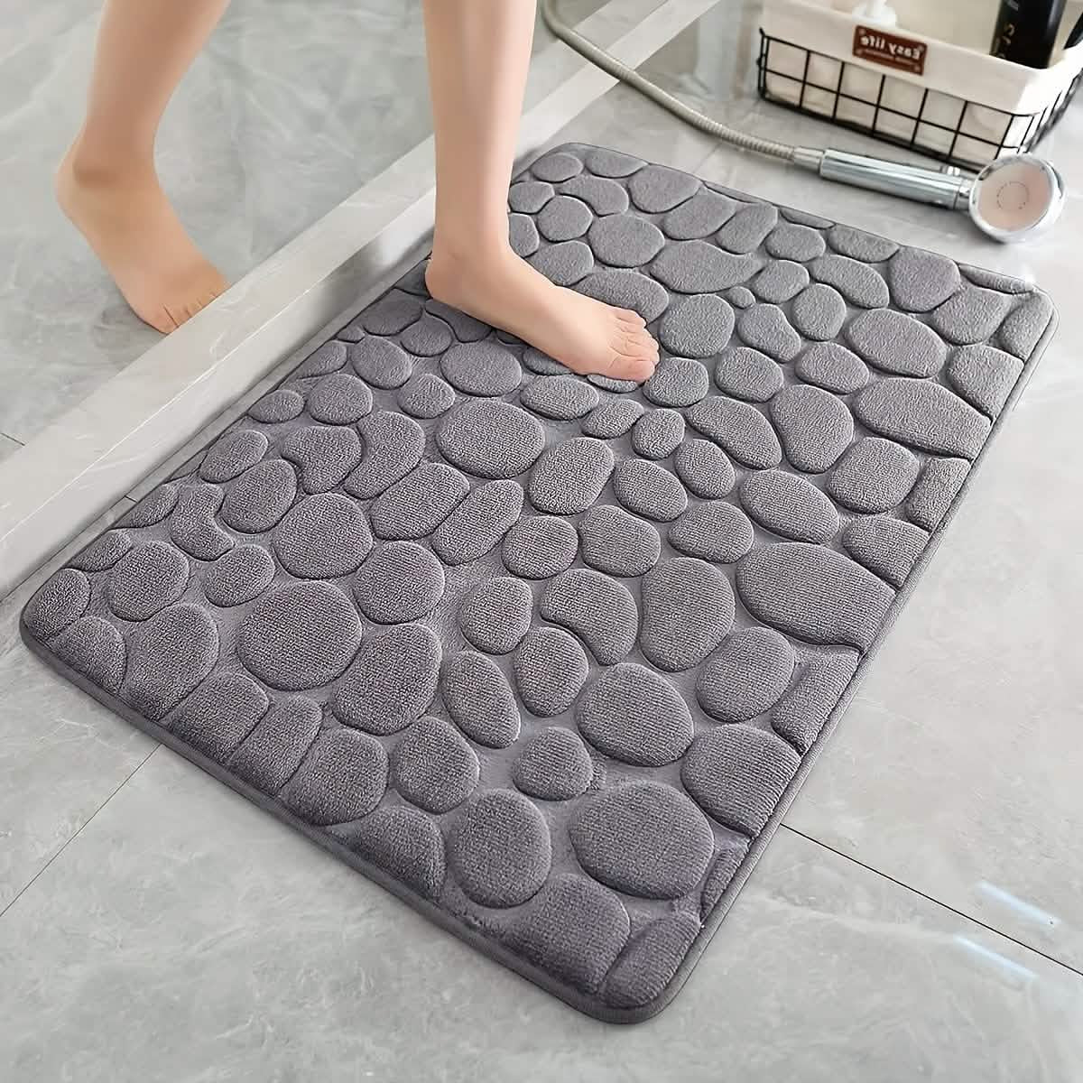 Ultra-Soft Memory Foam Bath Mat Non-Slip, Absorbent Gray Hexagon - Gray Rectangle