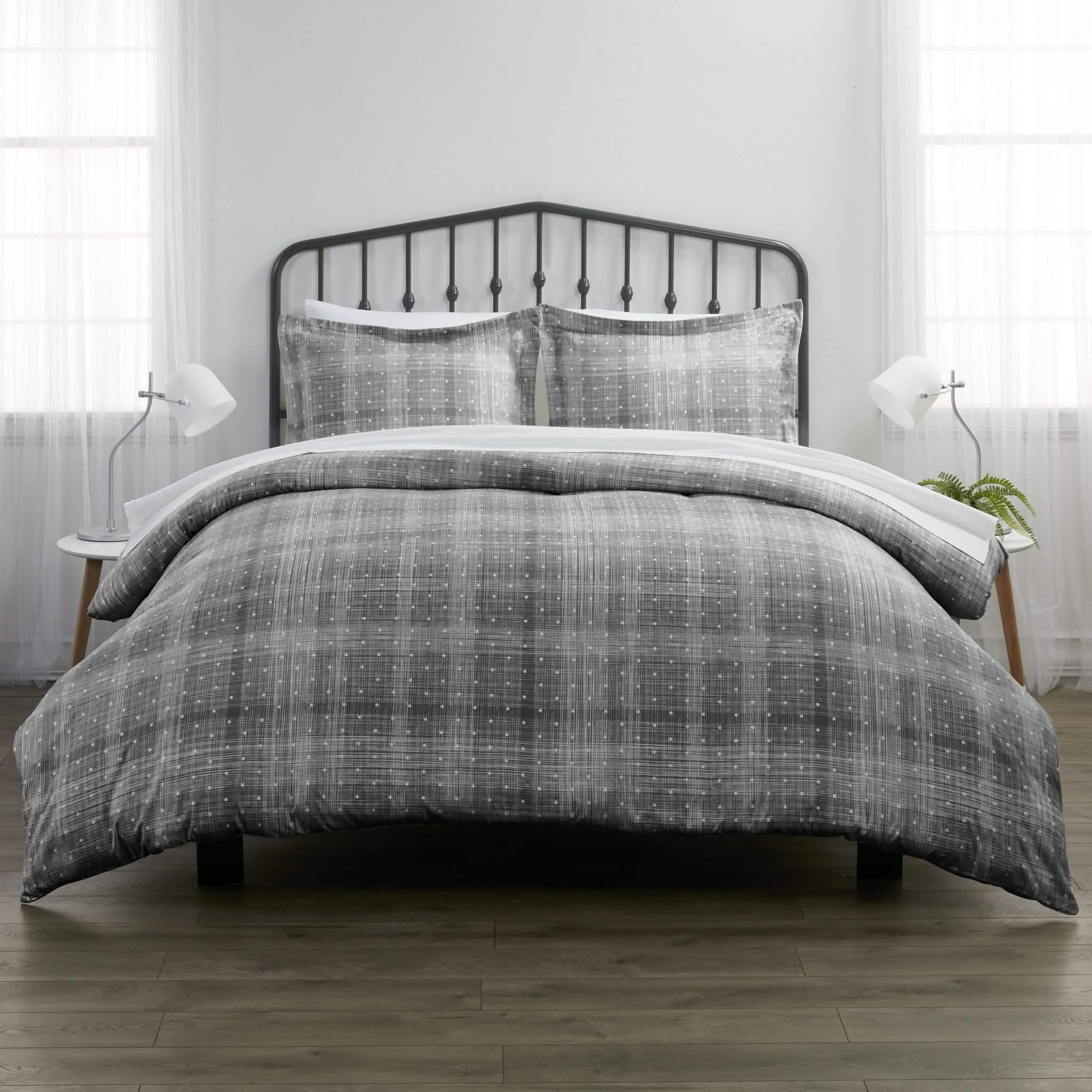 -Piece Set: Polkadot Patterned Duvet Cover - FullQueen Gray
