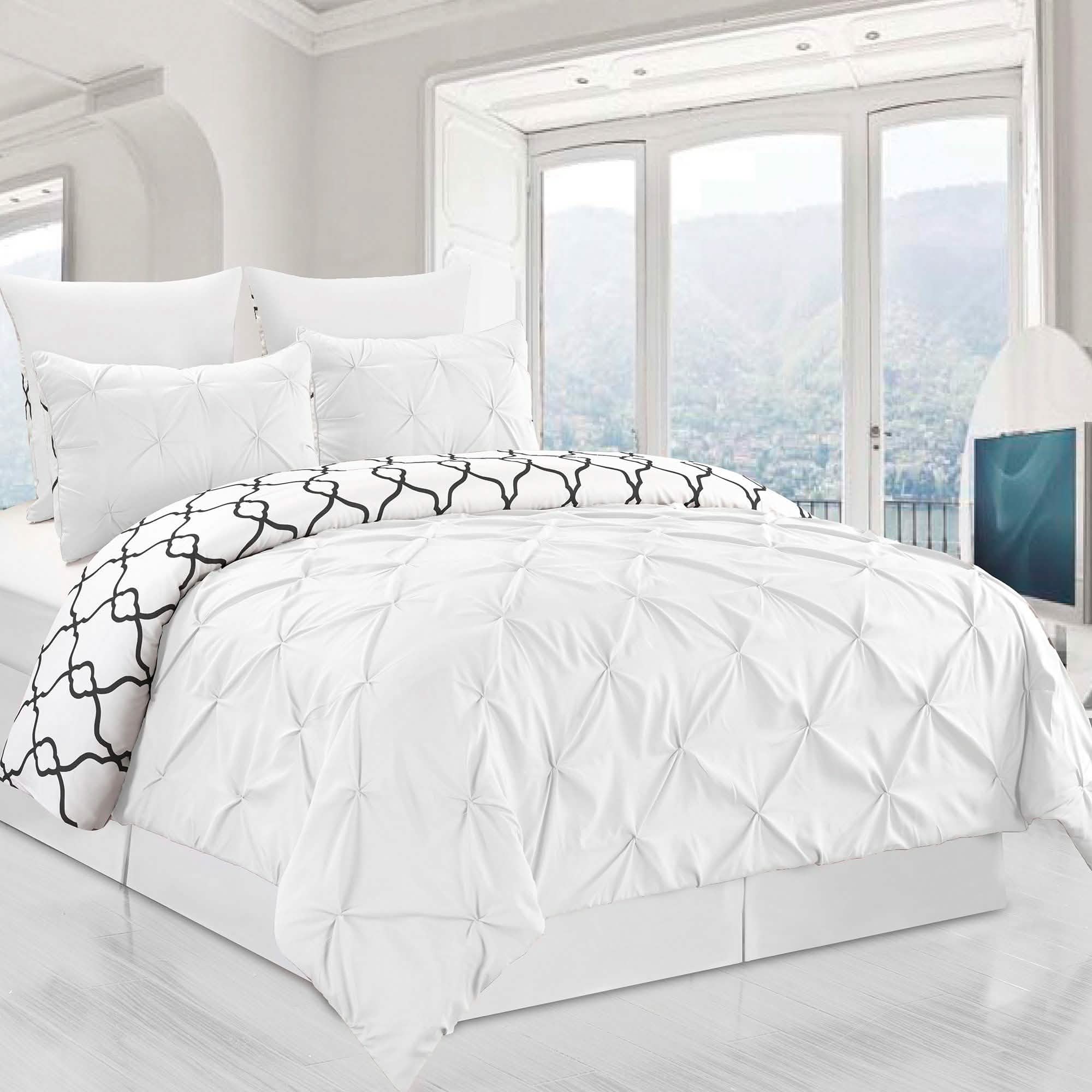 -Piece Set: Reversible Premium Pintuck Duvet Cover and Shams - White King