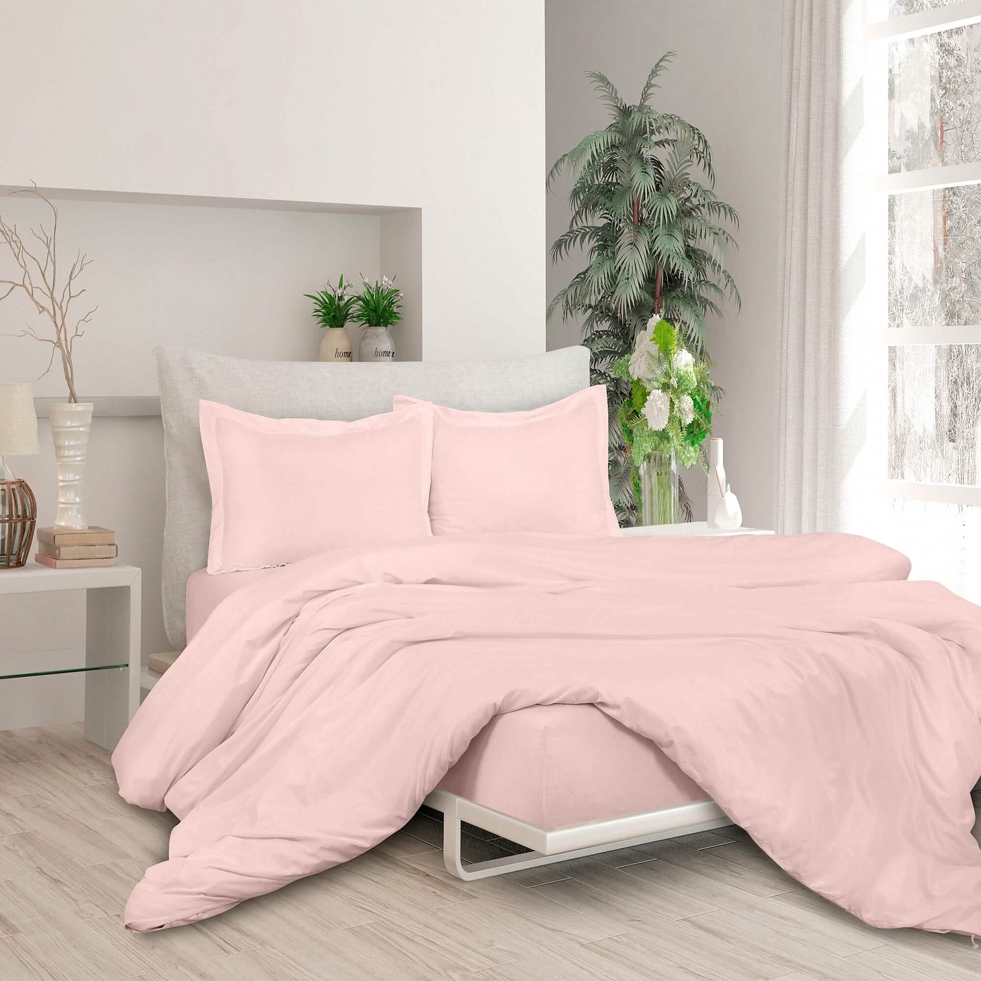 -Piece Set: Royale Double Brushed Duvet Covers Set With Button Closure & Corner Ties - Twin Pink