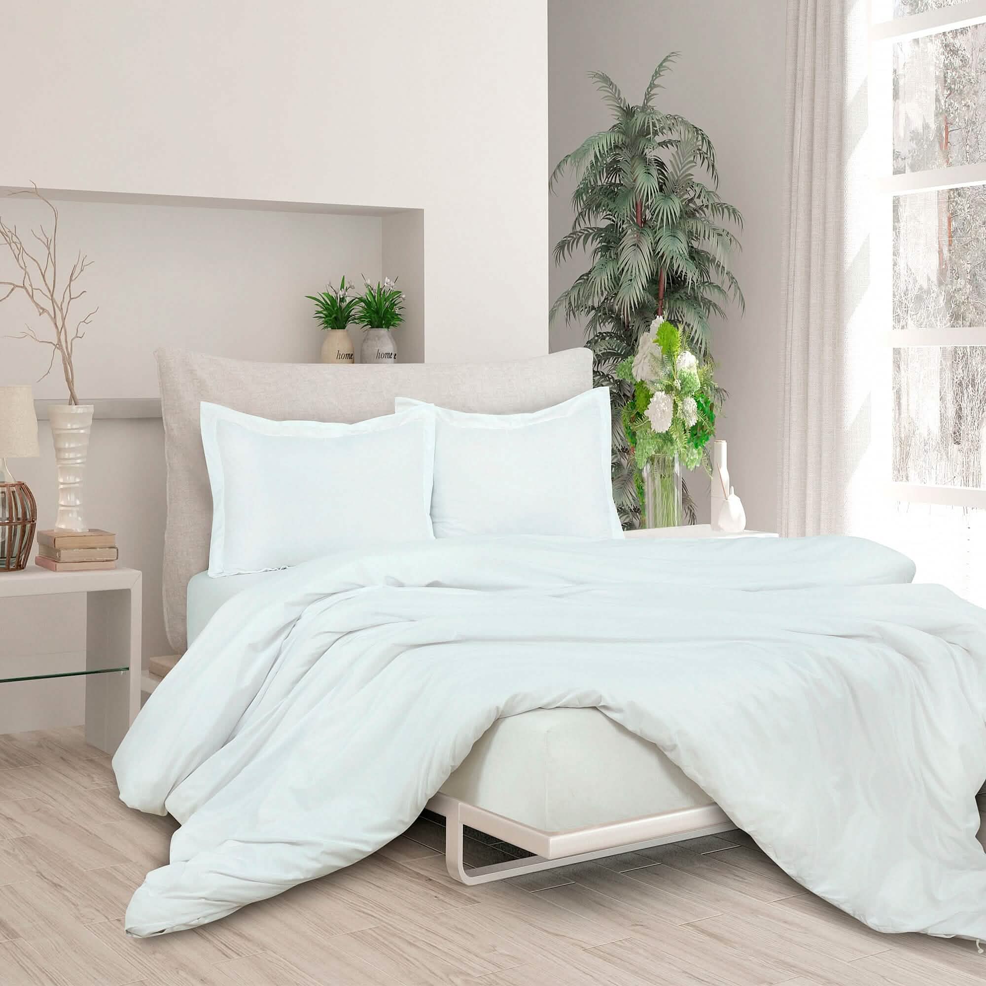-Piece Set: Royale Double Brushed Duvet Covers Set With Button Closure & Corner Ties - King White