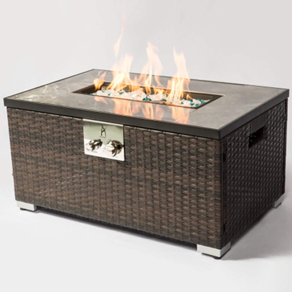 " Outdoor Rattan Propane Gas Fire Table with Tile Tabletop