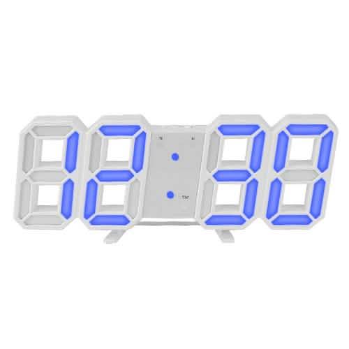 D LED Digital Wall Clock - White Blue