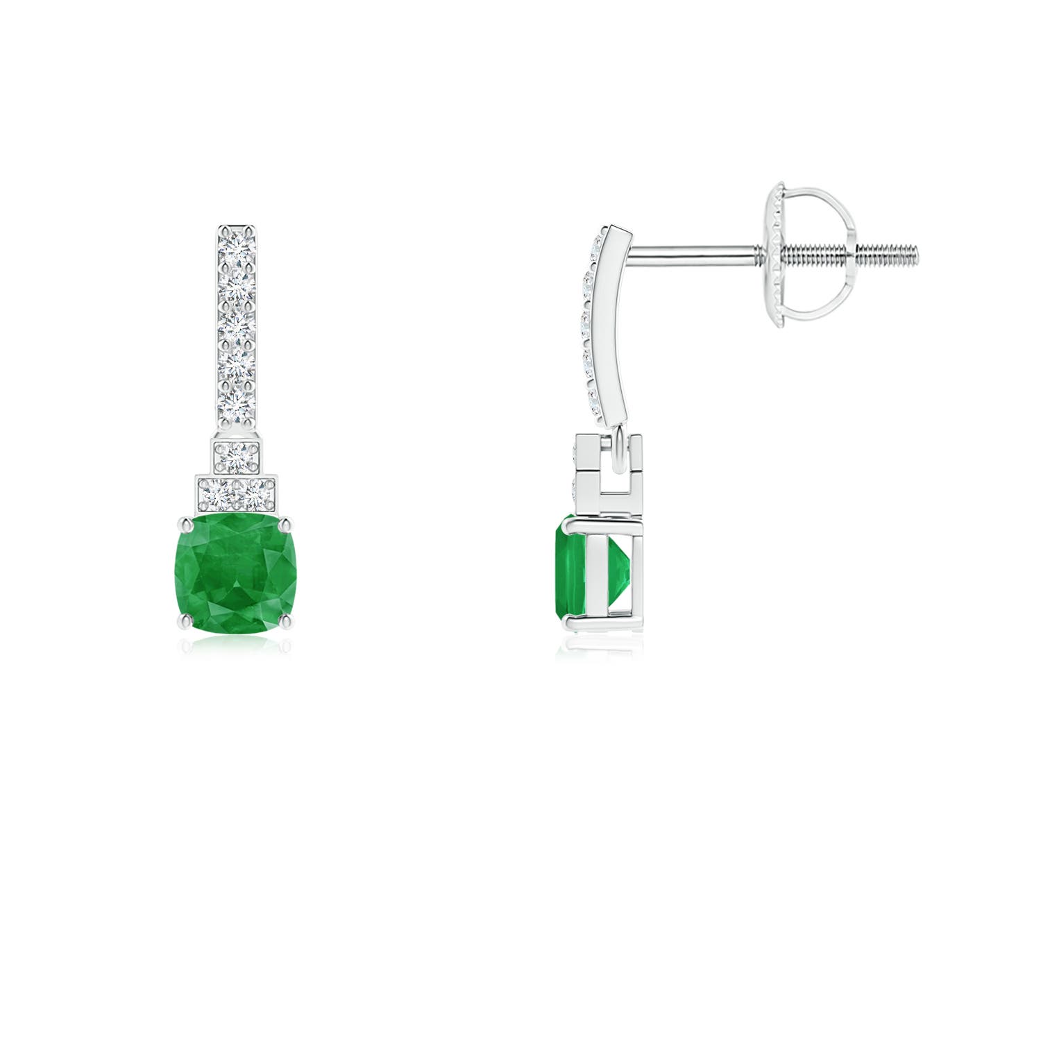 Angara . CTW Cushion Emerald Dangle Earrings with Diamonds in K White Gold
