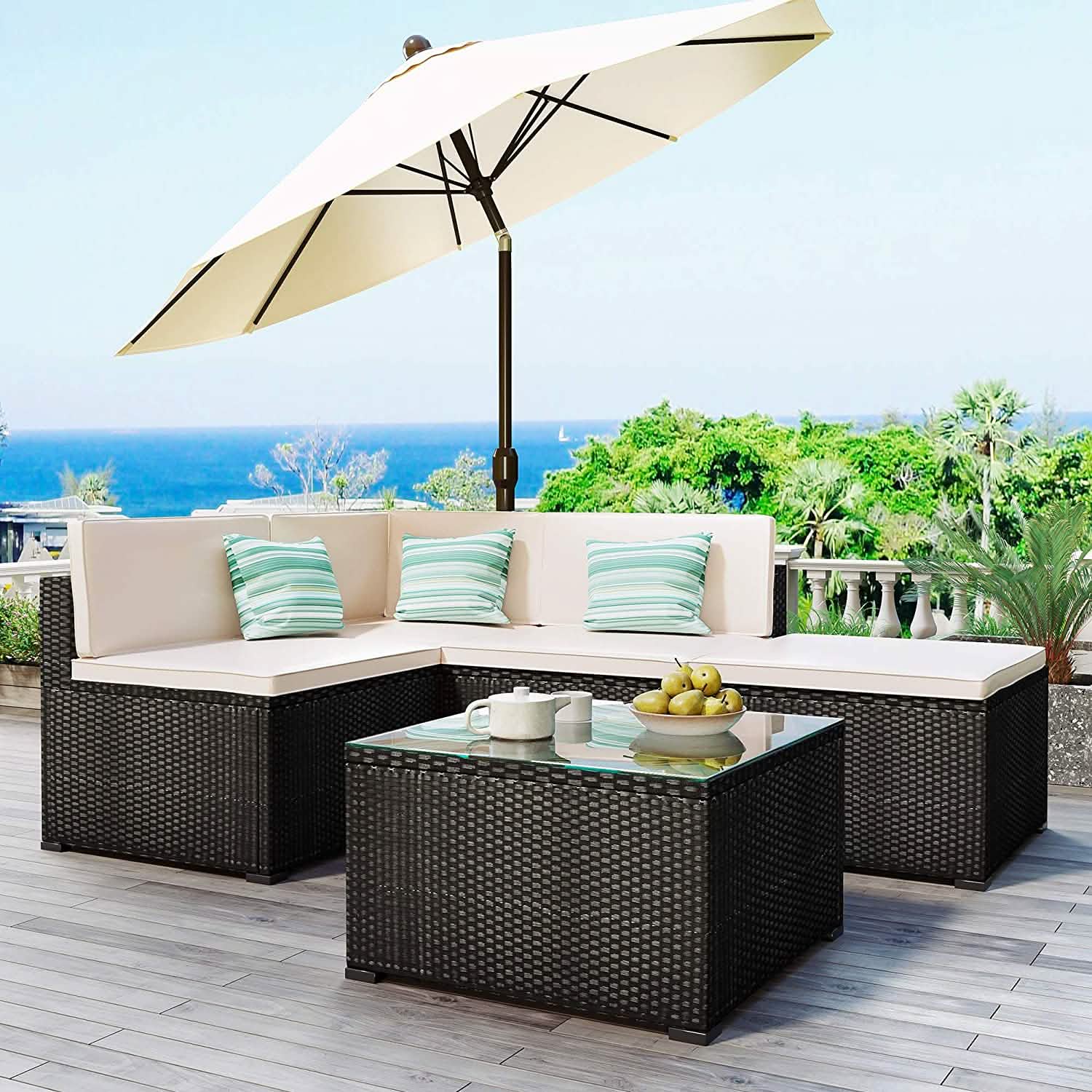 -Piece: Patio Rattan PE Wicker Furniture Corner Sofa Set