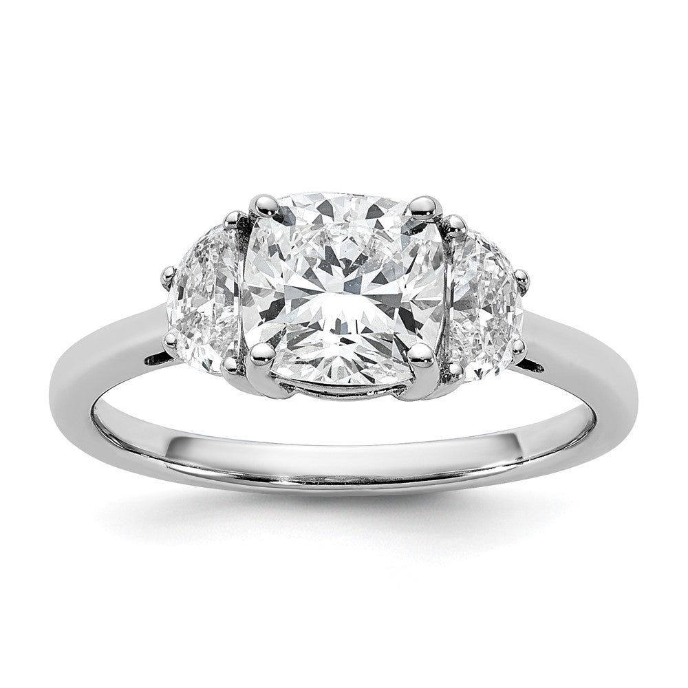 K White Gold carat Lab Grown Diamond VS+ F+ Half Moon and carat Cushion Center Semi Mount Three Stone Engagement Ring - .