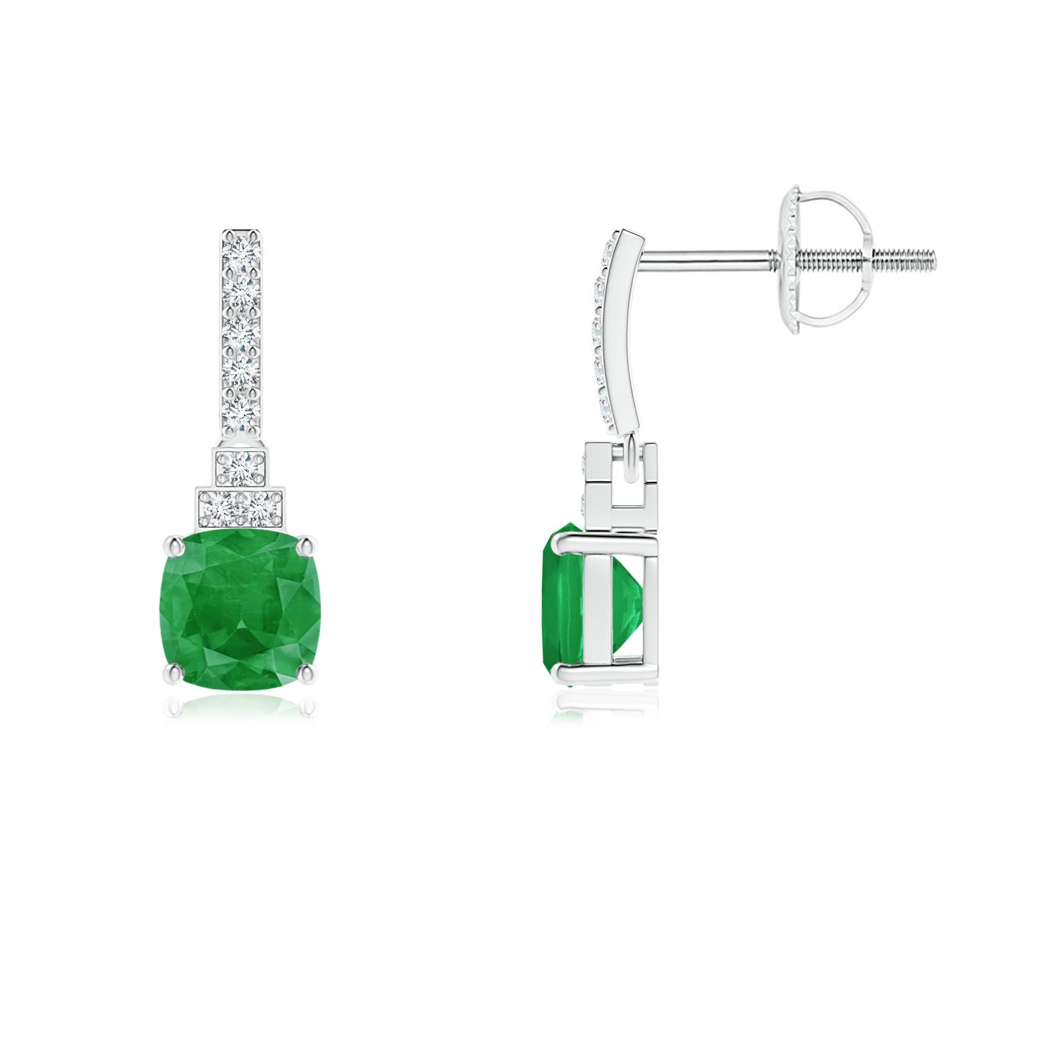 Angara . CTW Cushion Emerald Dangle Earrings with Diamonds in K White Gold