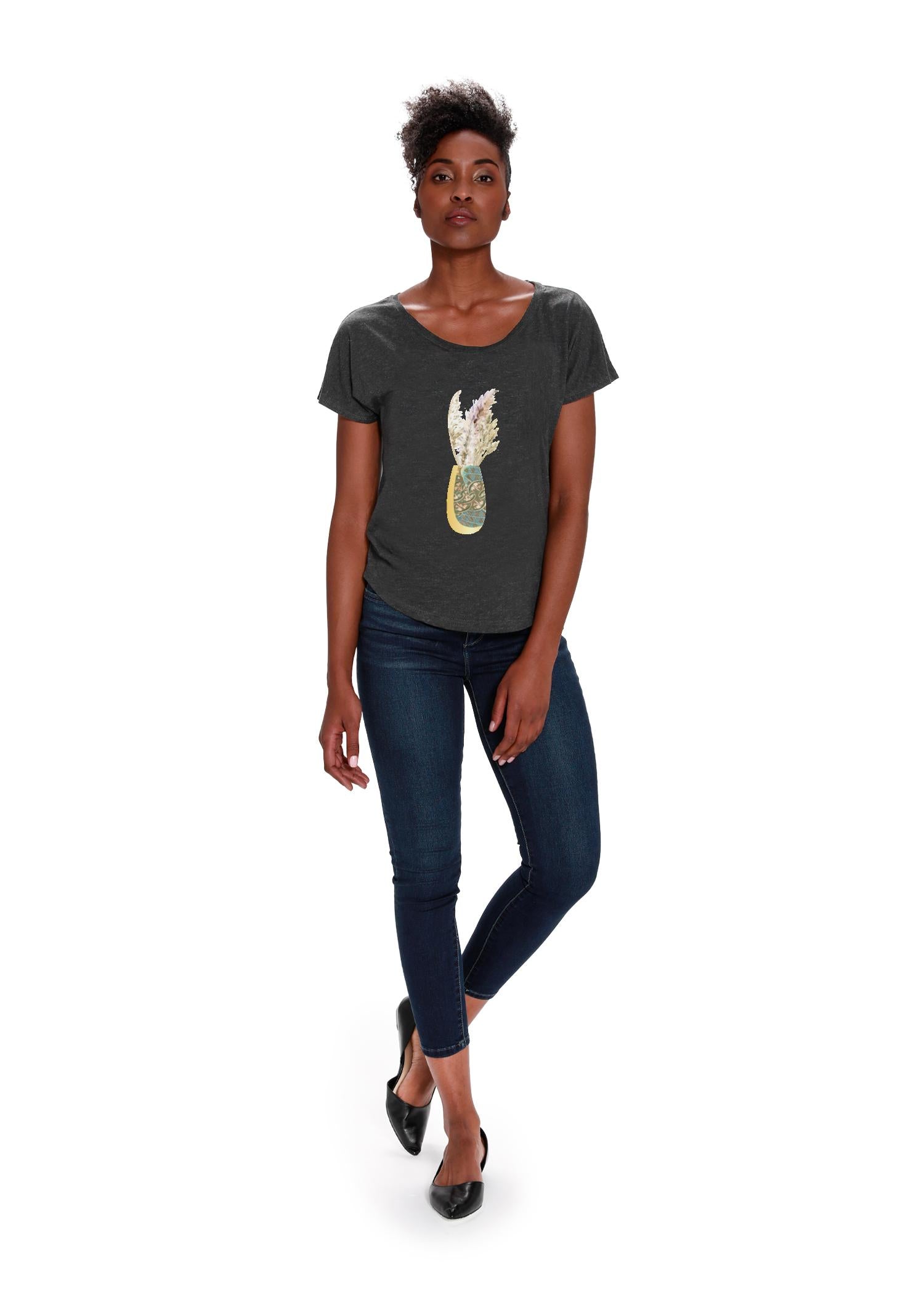 Boatneck Boyfriend Tee - Boho Floral Vase