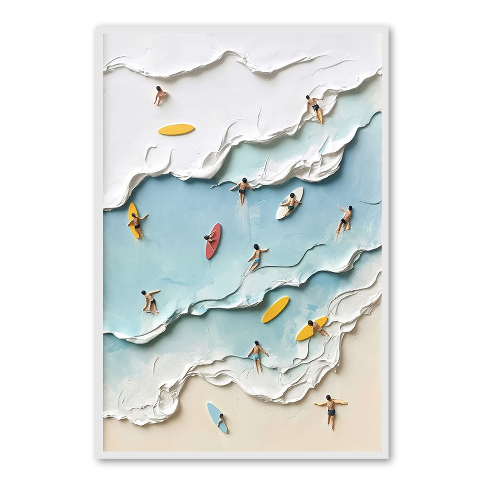 Surfing Coast Joy Modern Relief Style Handmade Oil Painting Wall Art - Black Frame ''x '' x CM