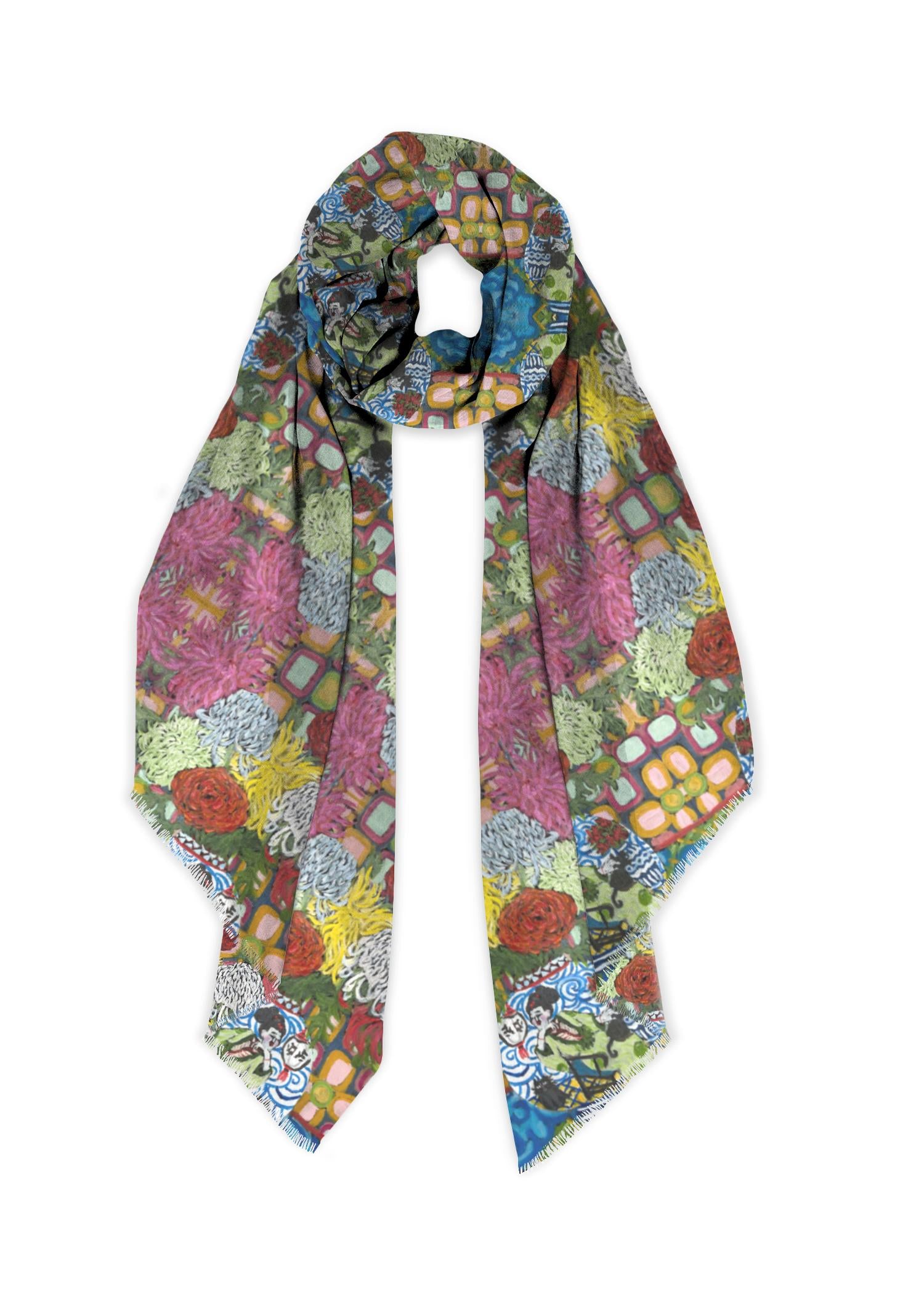 Modal Scarf - Geisha With Cats Vase