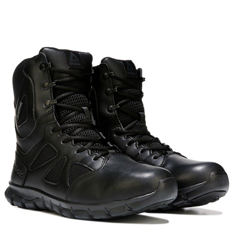 "reebok Duty Men's Sublite Cushion " Side Zip Tactical Boots Black Leather - Size .