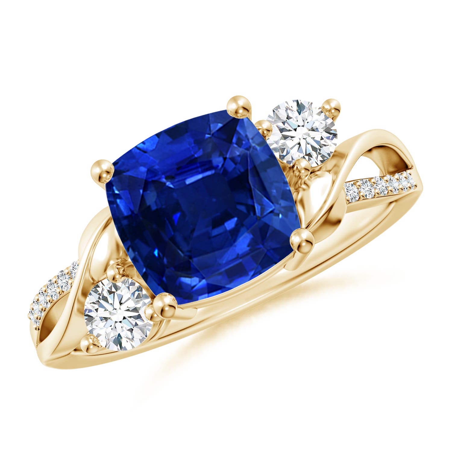 Angara . CTW Nature Inspired Cushion Blue Sapphire Twisted Vine Engagement Ring in K Yellow Gold