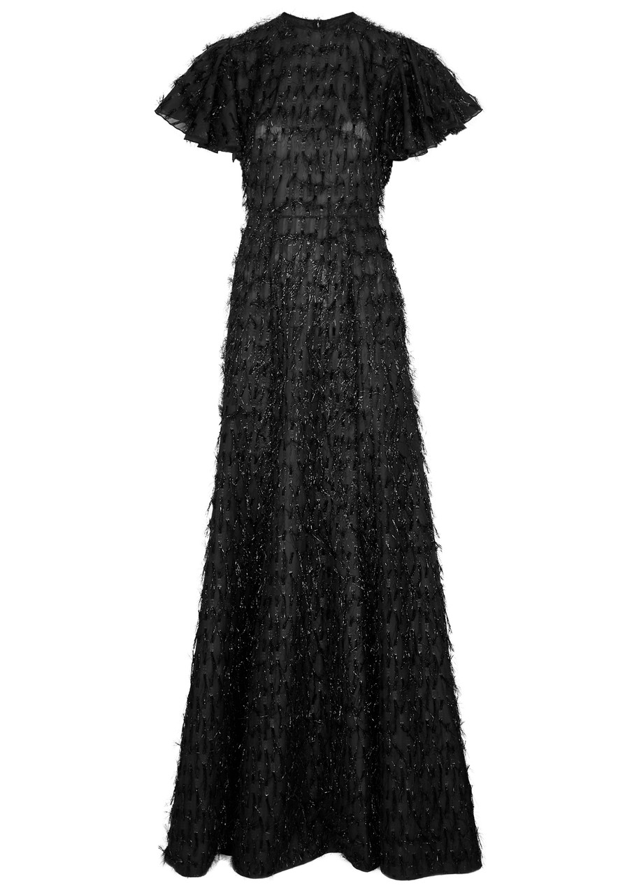 The Vampire's Wife Light Sleeper Fringed Organza Gown - Black - S