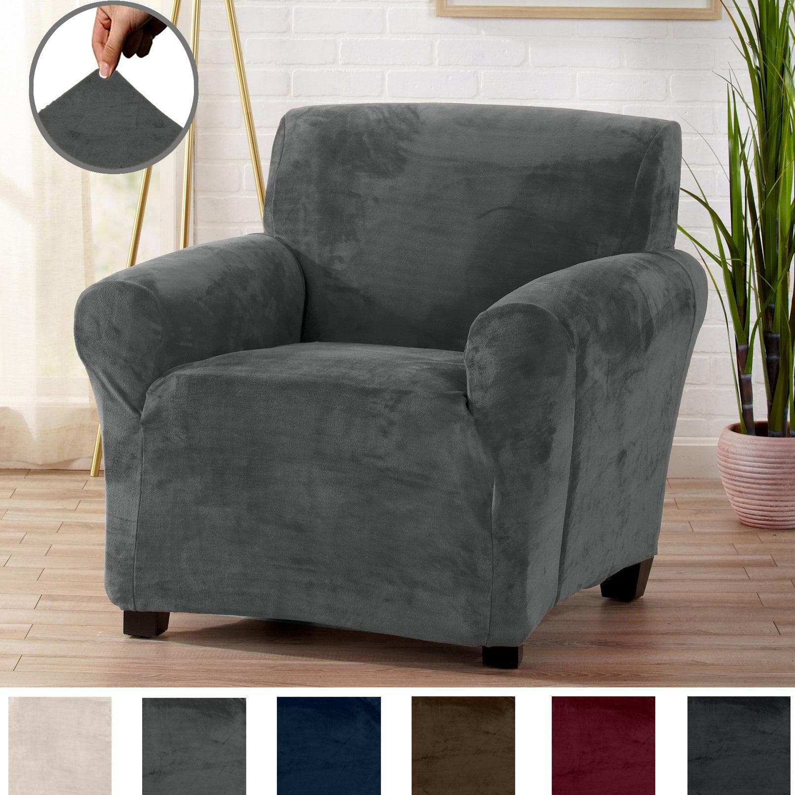 Velvet Stretch Slipcover - Gale Collection - Chair Wild Dove Grey