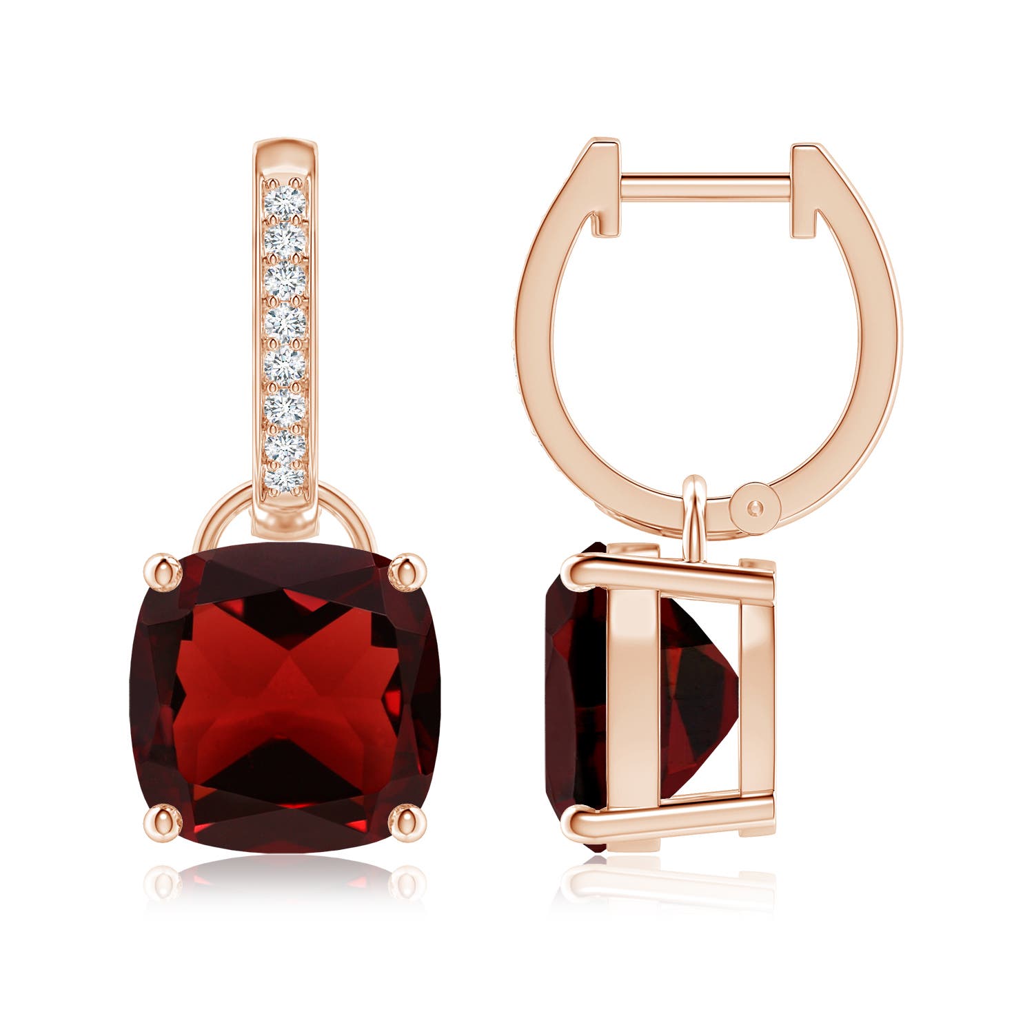 Angara . CTW Cushion Garnet Drop Earrings with Diamond Accents in K Rose Gold