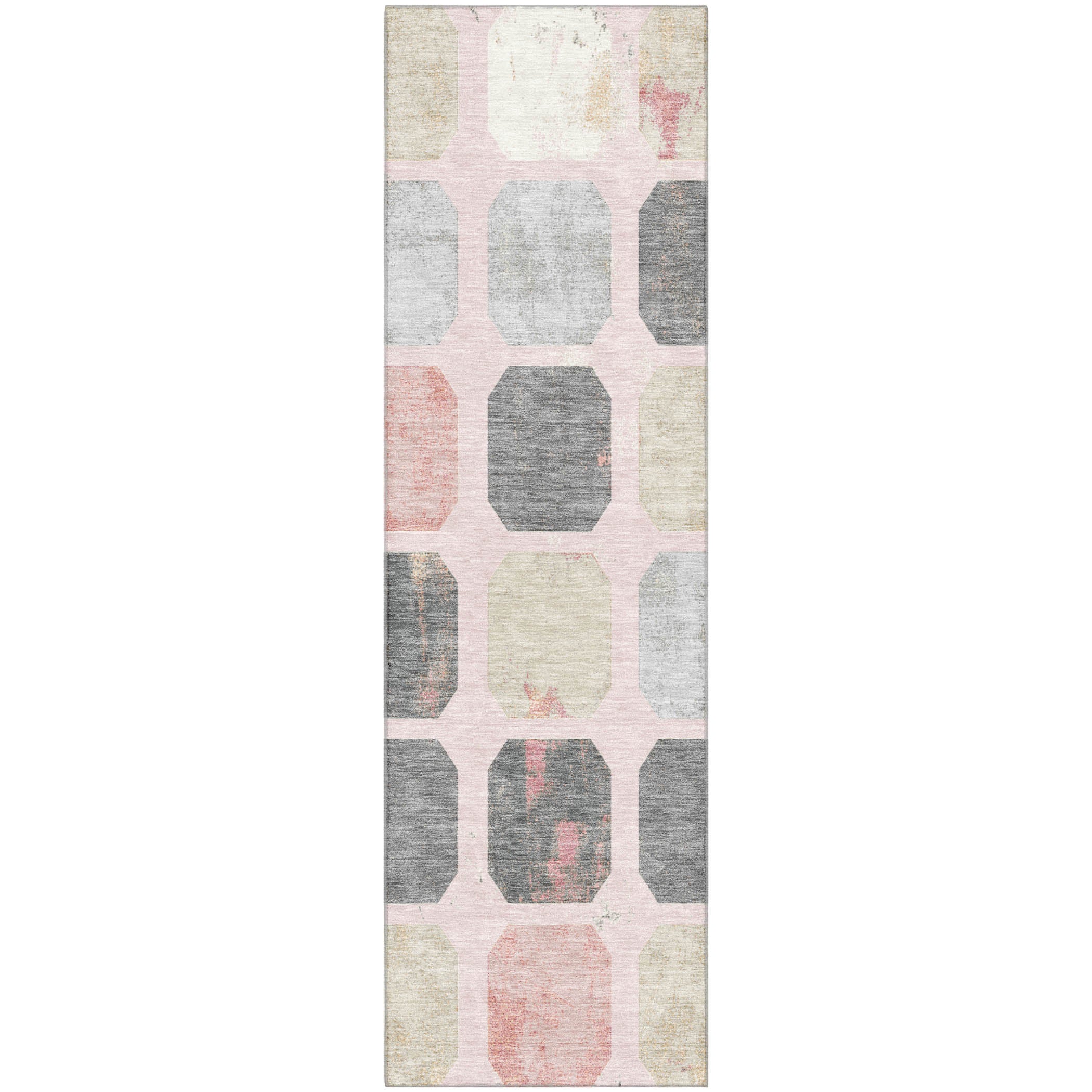 Athens Machine Washable Transitional Blush Pink Rug - Runner '" x '"