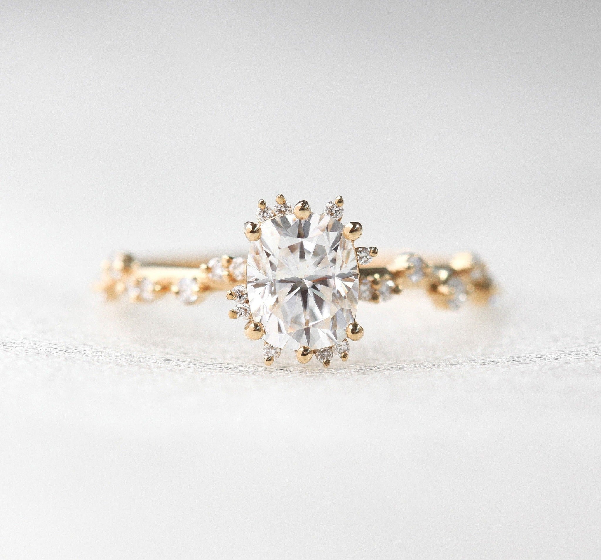 Bokeh Diamond Ring , ct Cushion Cut Diamond Cluster Ring - k white gold