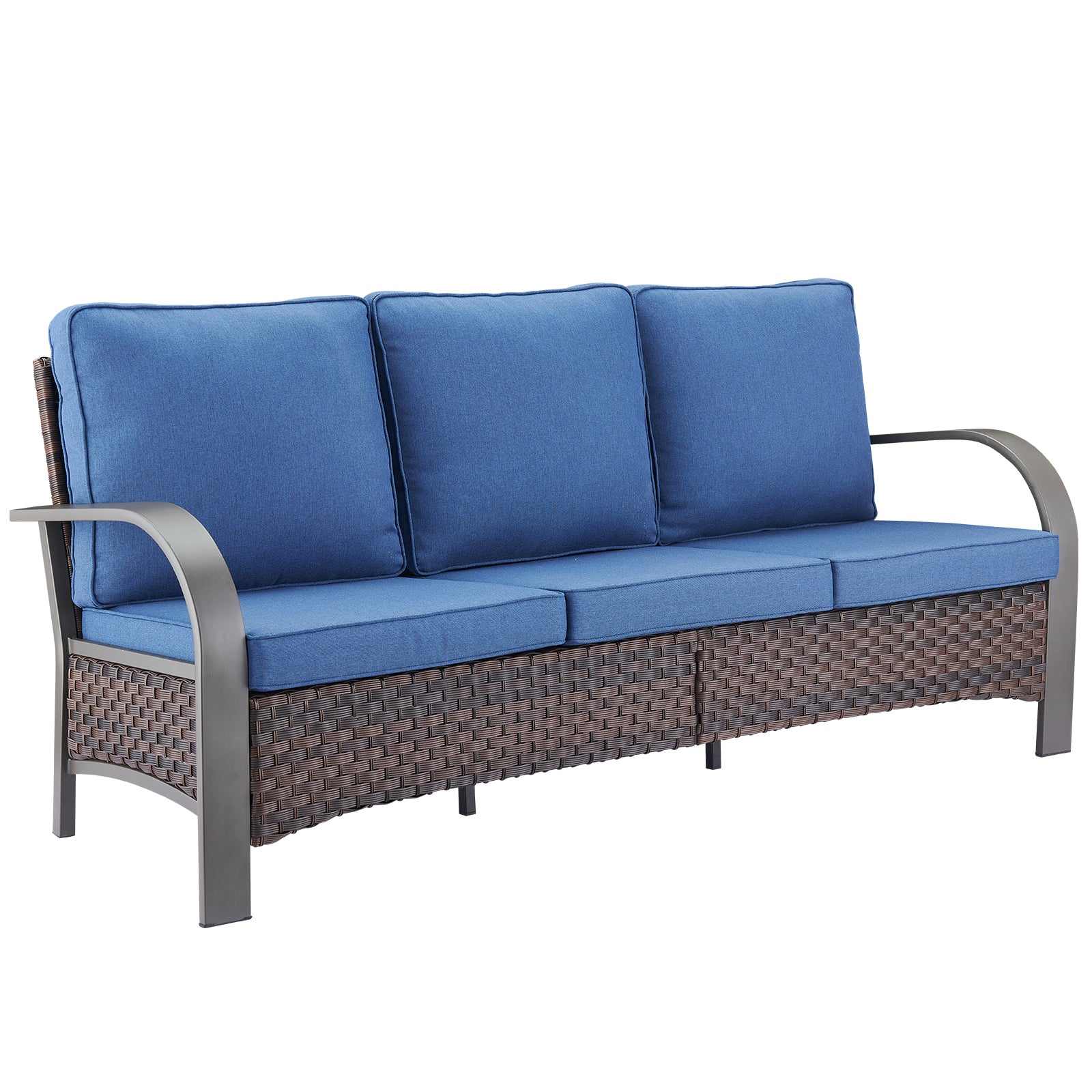 Save % - Outdoor Sofa, HW Series - Brown Wicker Blue Cushion