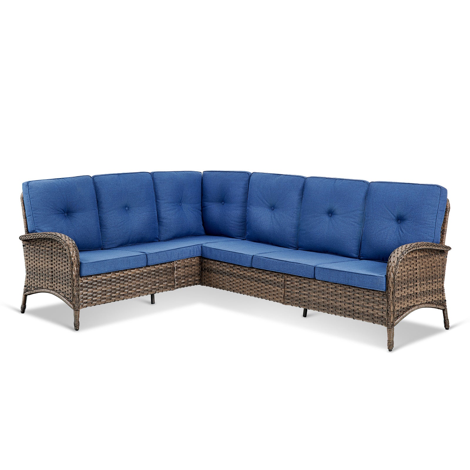 -Piece Large Sectional, NDS Series - Brown Wicker Blue Cushion