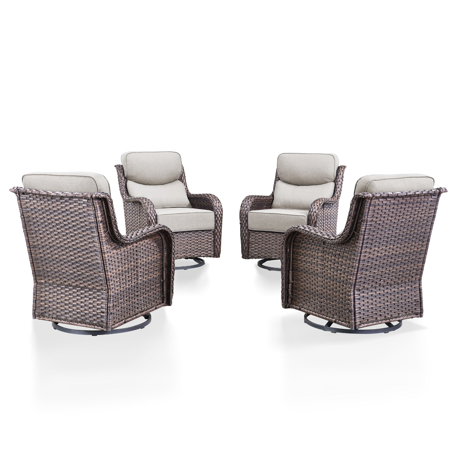 -Piece Wicker Swivel Glider Chair Set, " Cushions, NT Series - Brown Wicker Beige Cushion