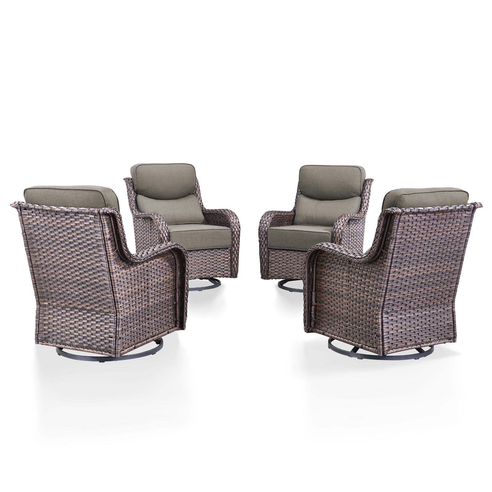 -Piece Wicker Swivel Glider Chair Set, " Cushions, NT Series - Brown Wicker Grey Cushion