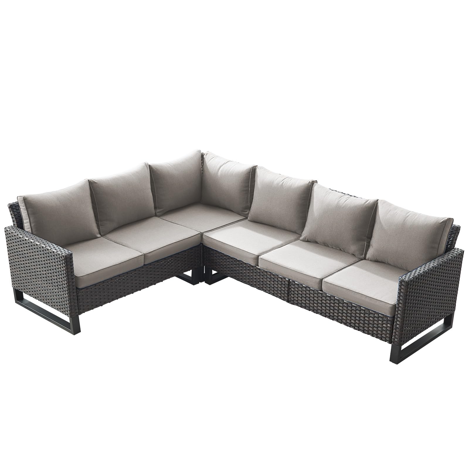 -Piece L-Shaped Outdoor Sectional Sofa Set, Seats , GRS Series - Brown Wicker Grey Cushion