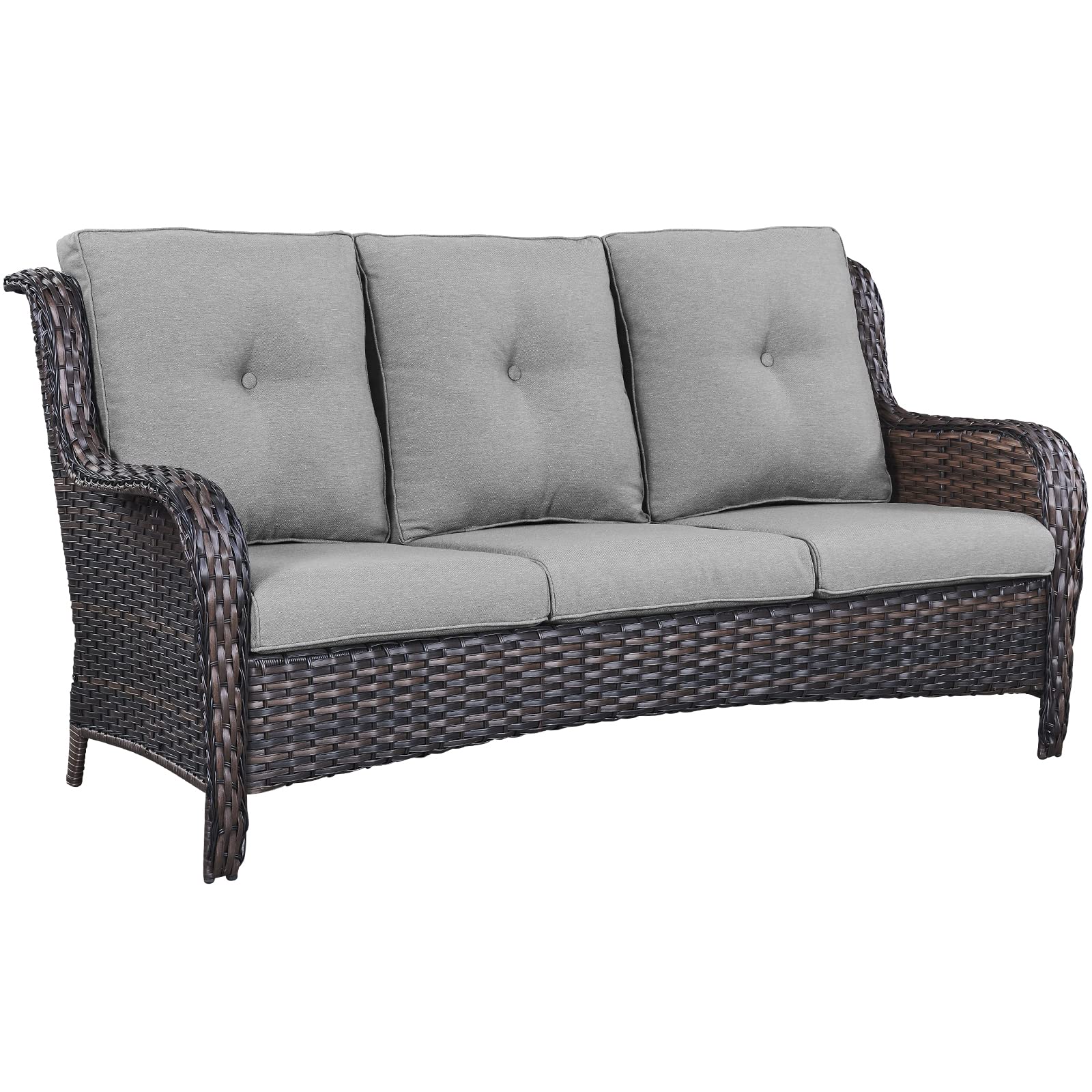 " Outdoor Wicker Sofa -Seater, LB, " Cushions, NTC Series - Brown Wicker Grey Cushion