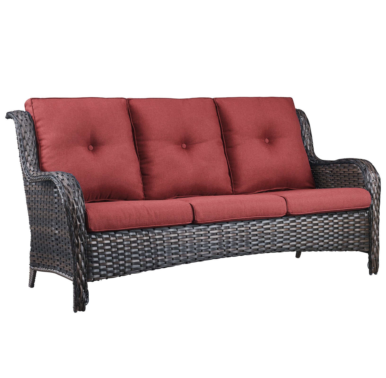 " Outdoor Wicker Sofa -Seater, LB, " Cushions, NTC Series - Brown Wicker Red Cushion