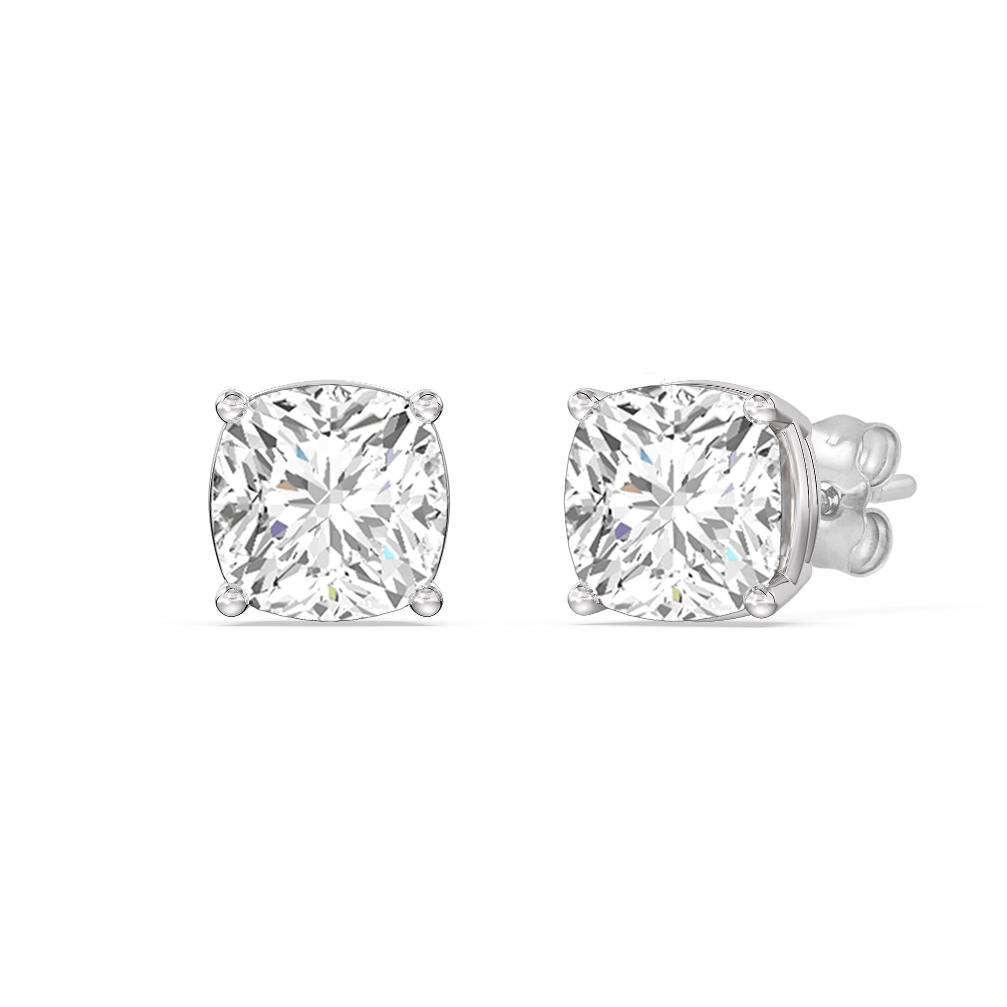 Classic Cushion Stud Earrings - KT White Gold Lab