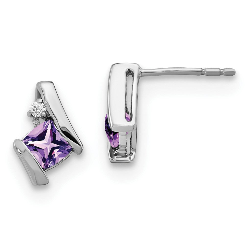 K White Gold Cushion Amethyst And Diamond Earrings