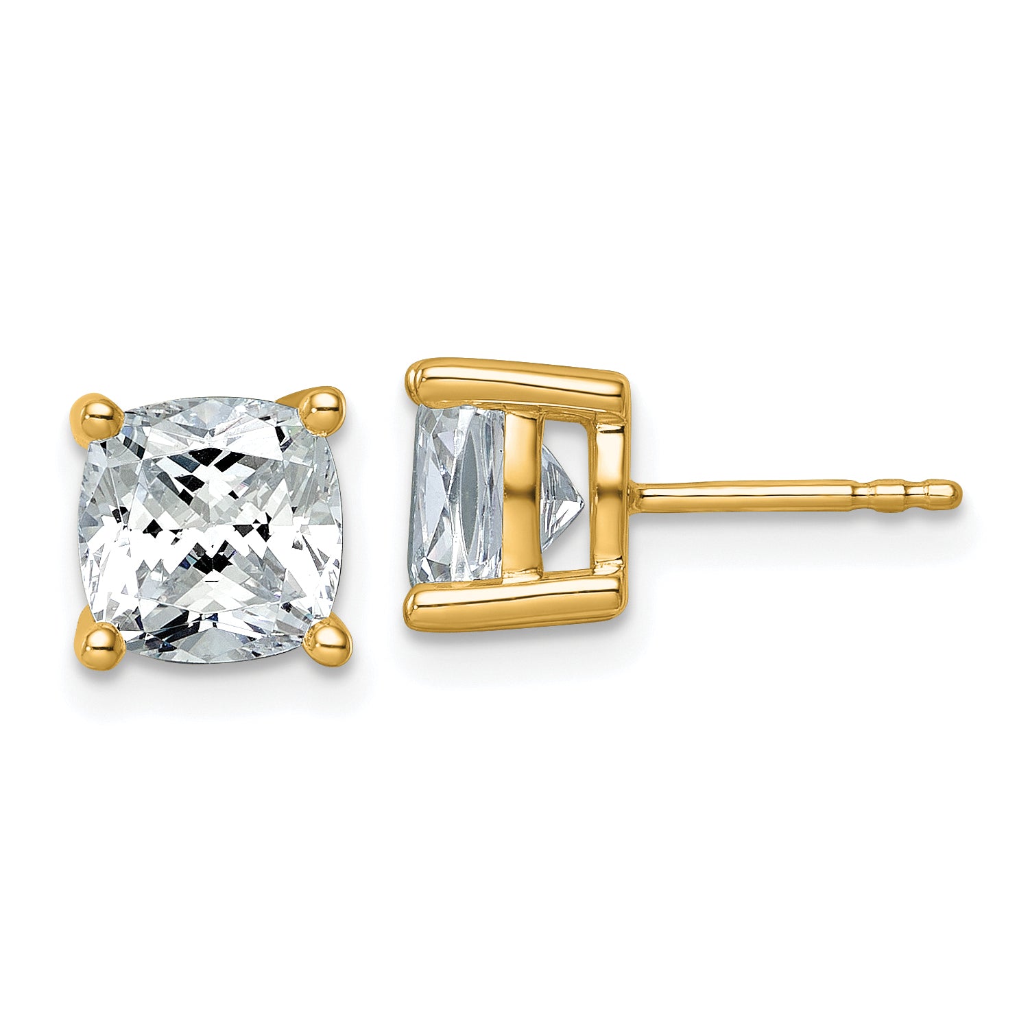 K Yellow Gold Ctw Lab Grown Diamond Vs+ F+ Cushion Prong Heavy Wt. Stud Earrings