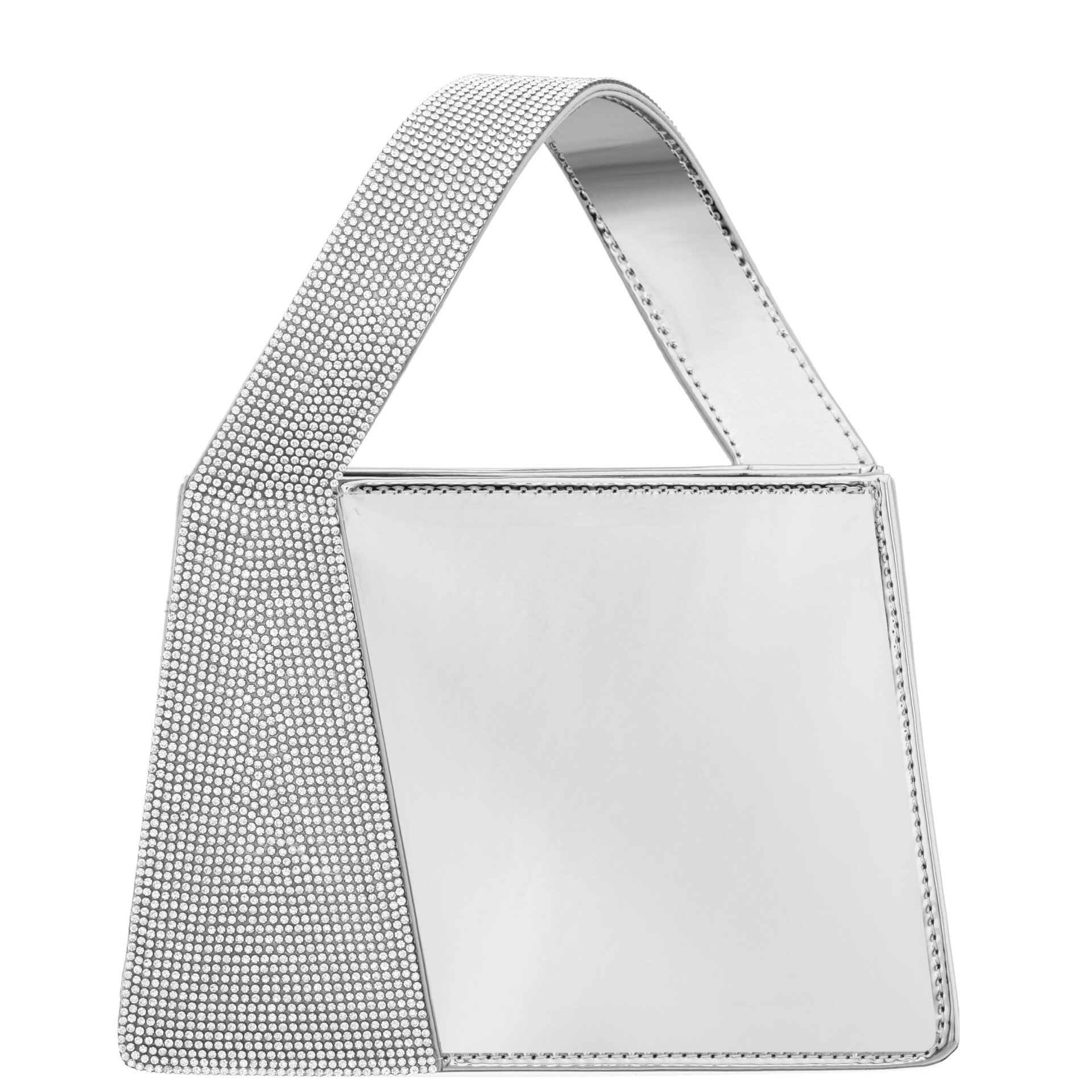 Womens Glory-G Glory Silver Crystal Handle Mirror Metallic Patent Satchel