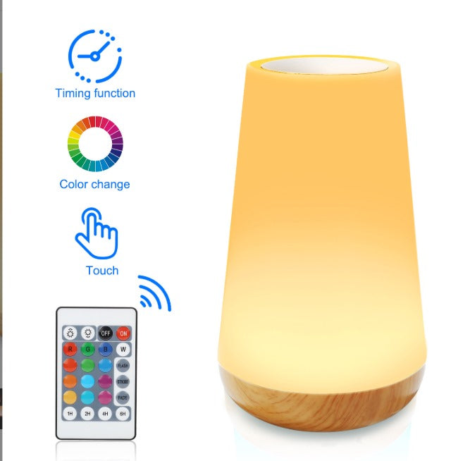 Night Light, LED Touch Bedside Table Lamp, RGB Colours Changing, Brightness Level Switch, Timing Function, Rechargable Remote