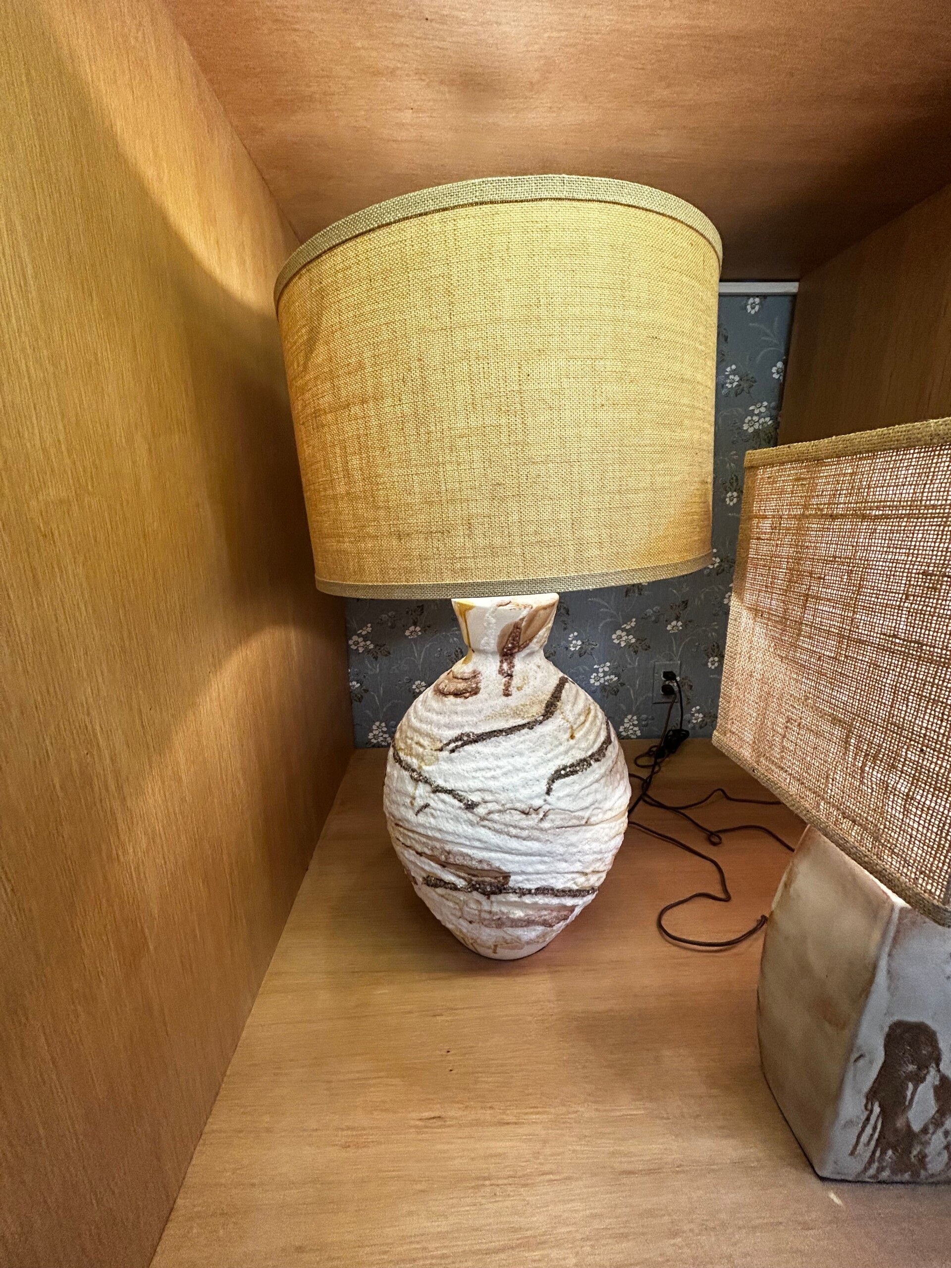 EHI - Object -Large Mid-Century Lamp wBurlap Lampshade