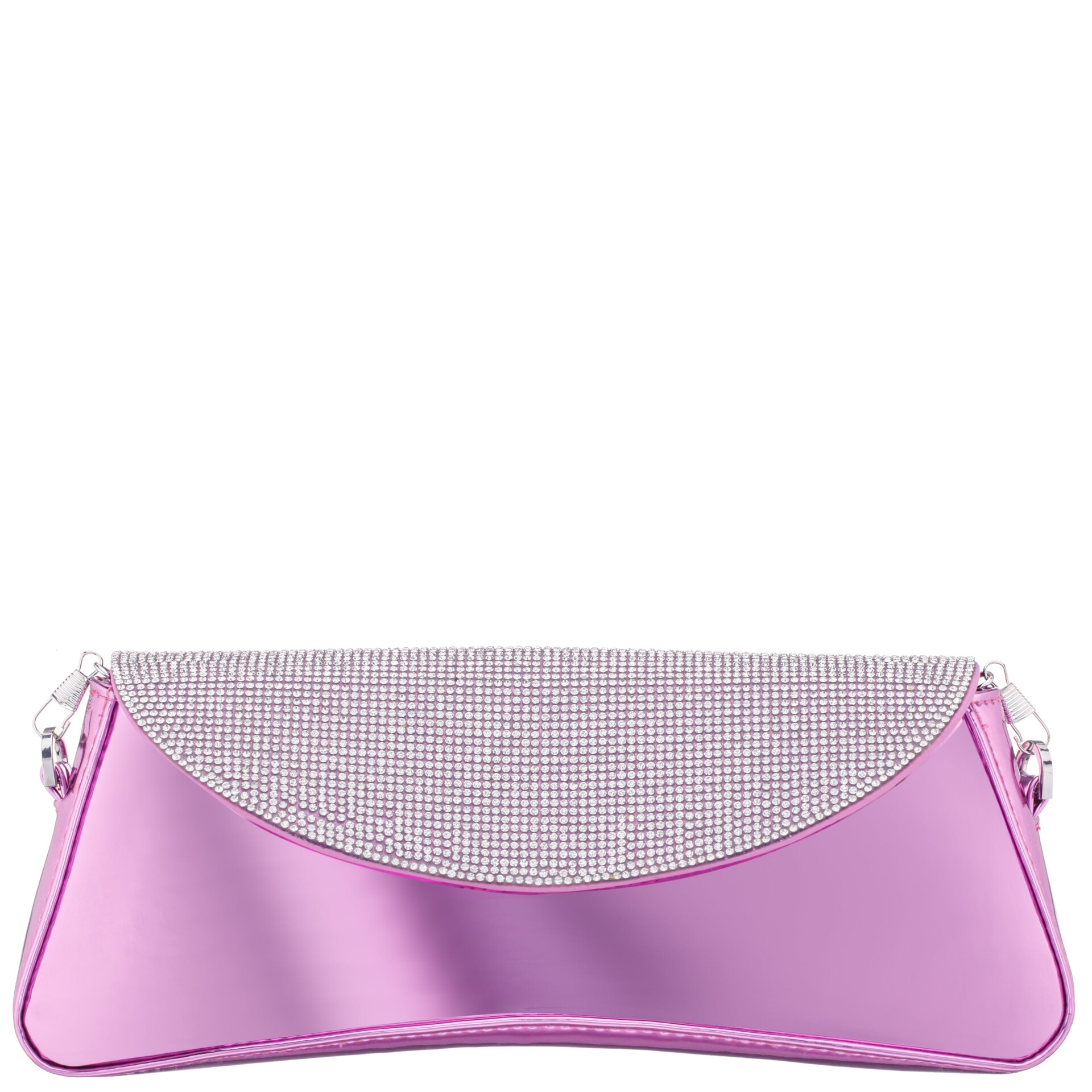 Womens Joselyn Orchid Crystal Flap Mirror Metallic Patent Clutch Bag