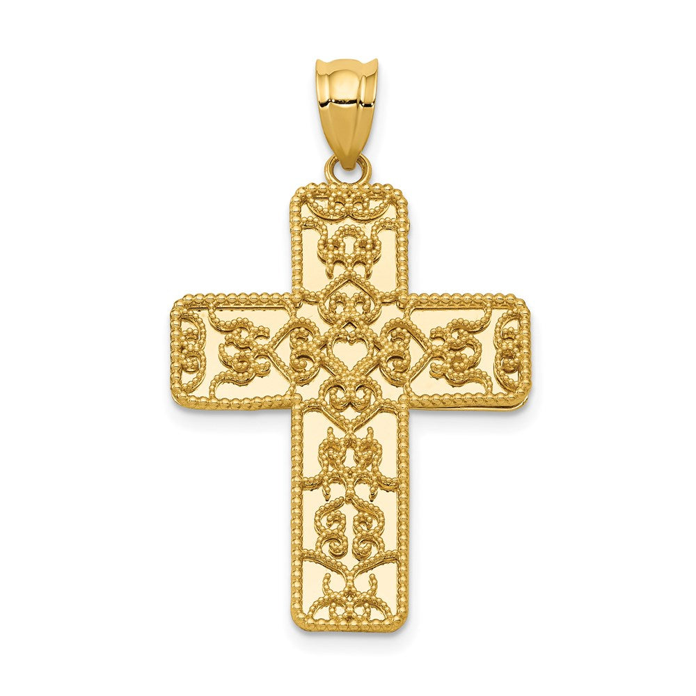 k Yellow Gold Filigree Mirror Cross Pendant