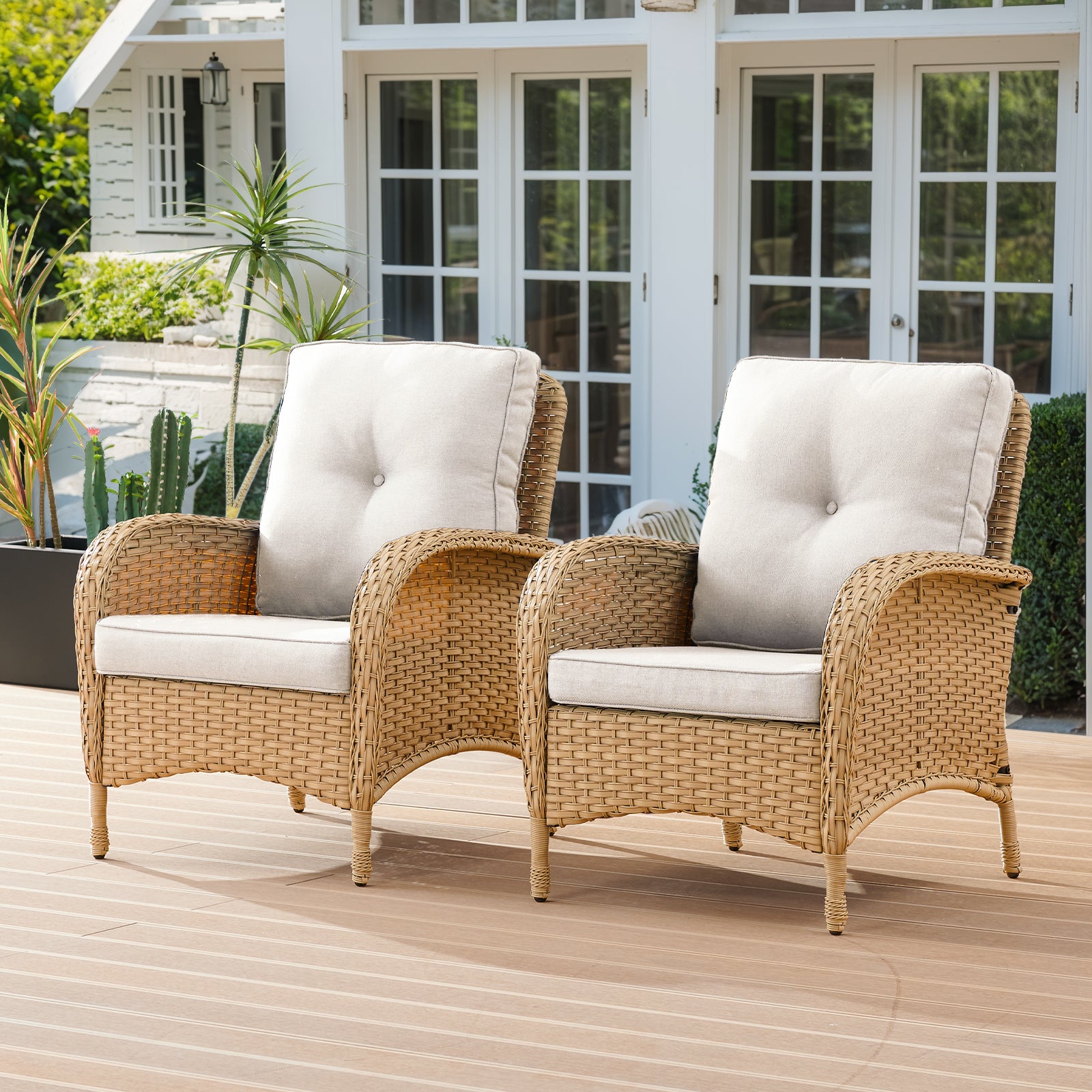 Outdoor Patio Chairs, NDS Series - Yellow Wicker Beige Cushion