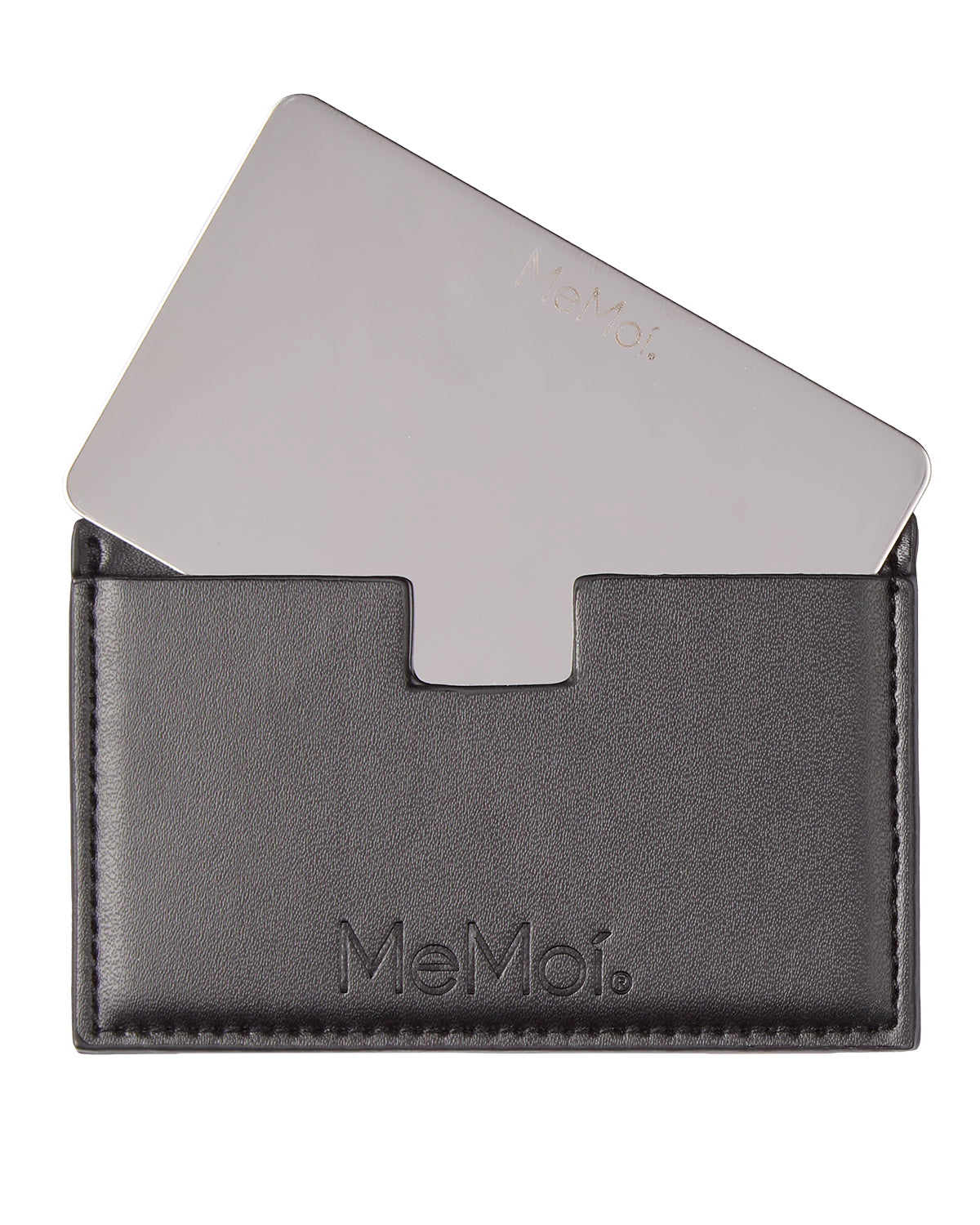 MeMoi Ultra-Slim Stainless-Steel Pocket Mirror with Vegan Leather Case - One Size Black