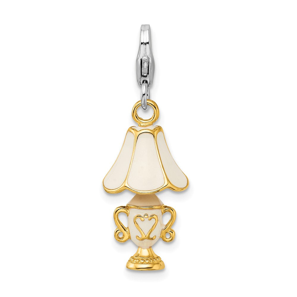 Sterling Silver Amore La Vita Rhodium-Plated And Gold-Plated Polished -D Enameled Lamp Charm With Fancy Lobster Clasp
